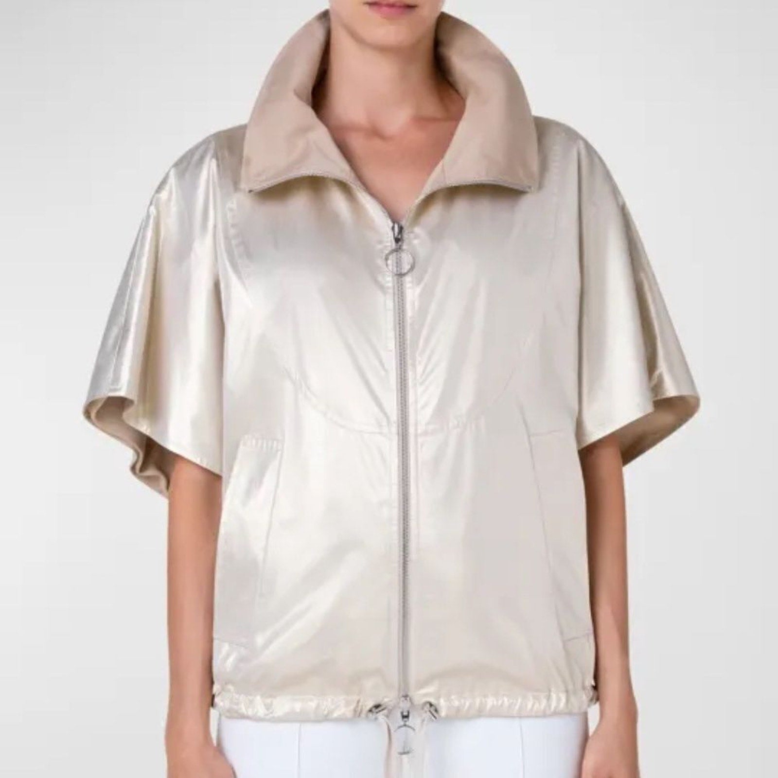 NEW Akris Punto Metallic Gabardine Short-Sleeve Reversible Jacket - size 14