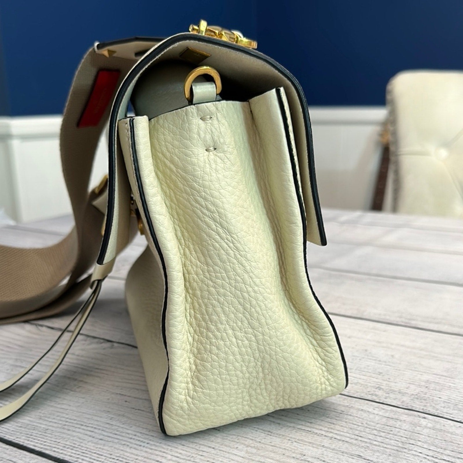 Valentino Garavani  Pebbled Calfskin Mini VRing Shoulder Bag Light Ivory