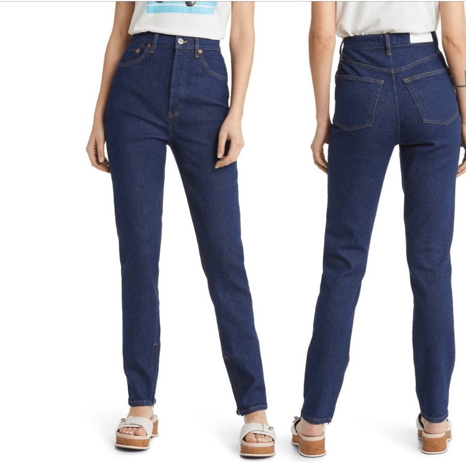 NWT RE/DONE Super High Rise Slim Drainpipe Jeans in Midnight - size 26