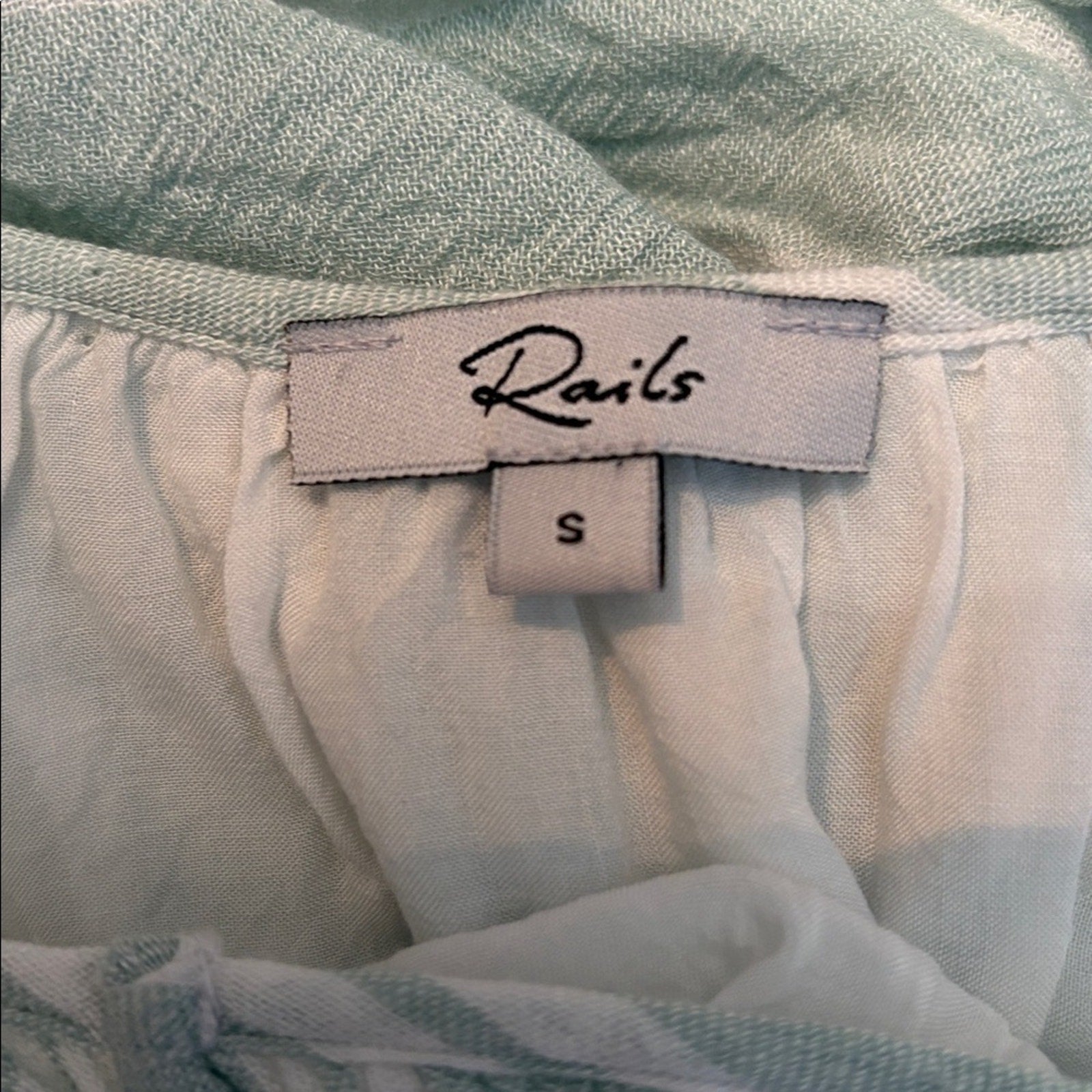 Rails Dress Capri Linen Small Green White Striped Tiered Sleeveless - S