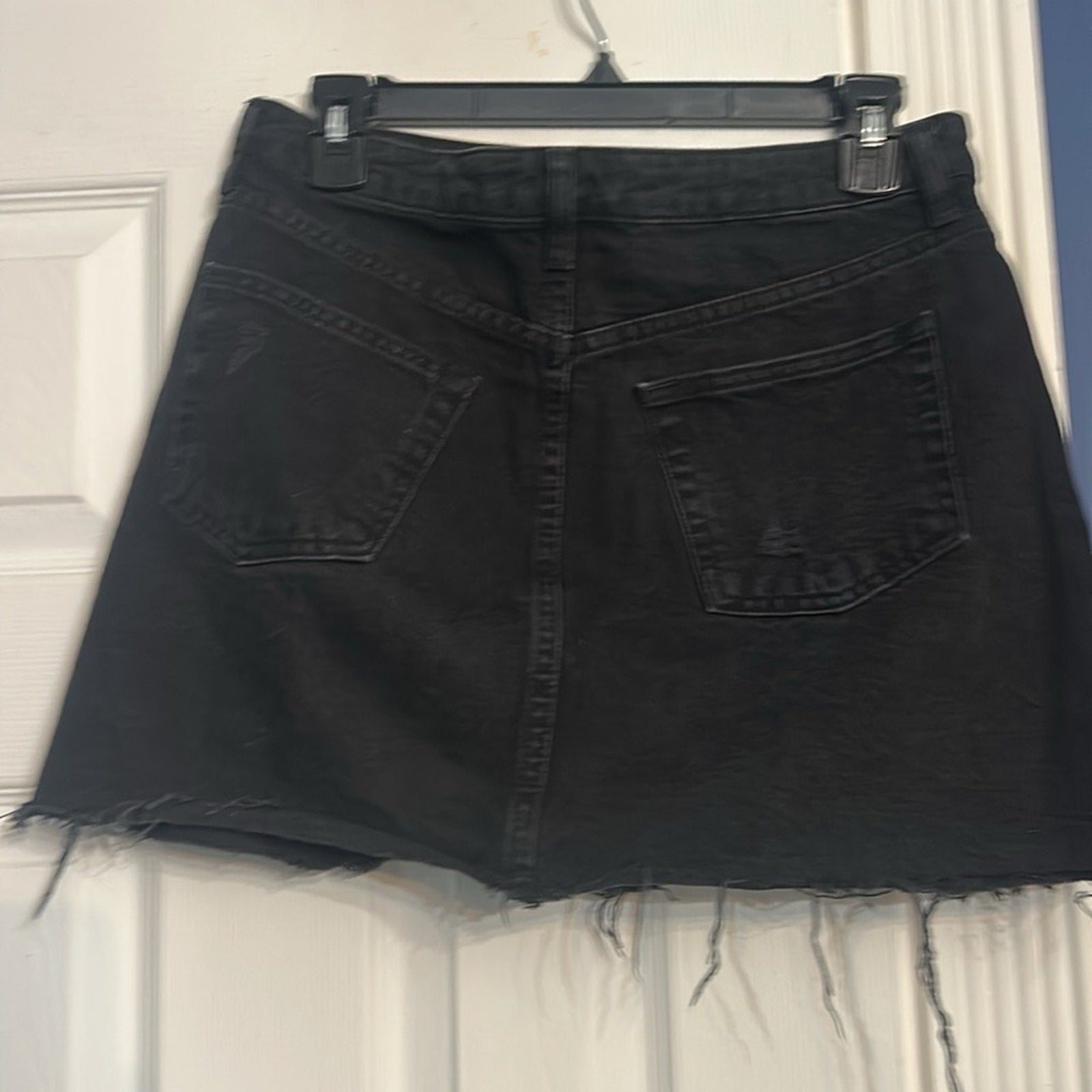 WE THE FREE Black Distressed Denim Mini Skirt - Button-Fly Closure - size 29