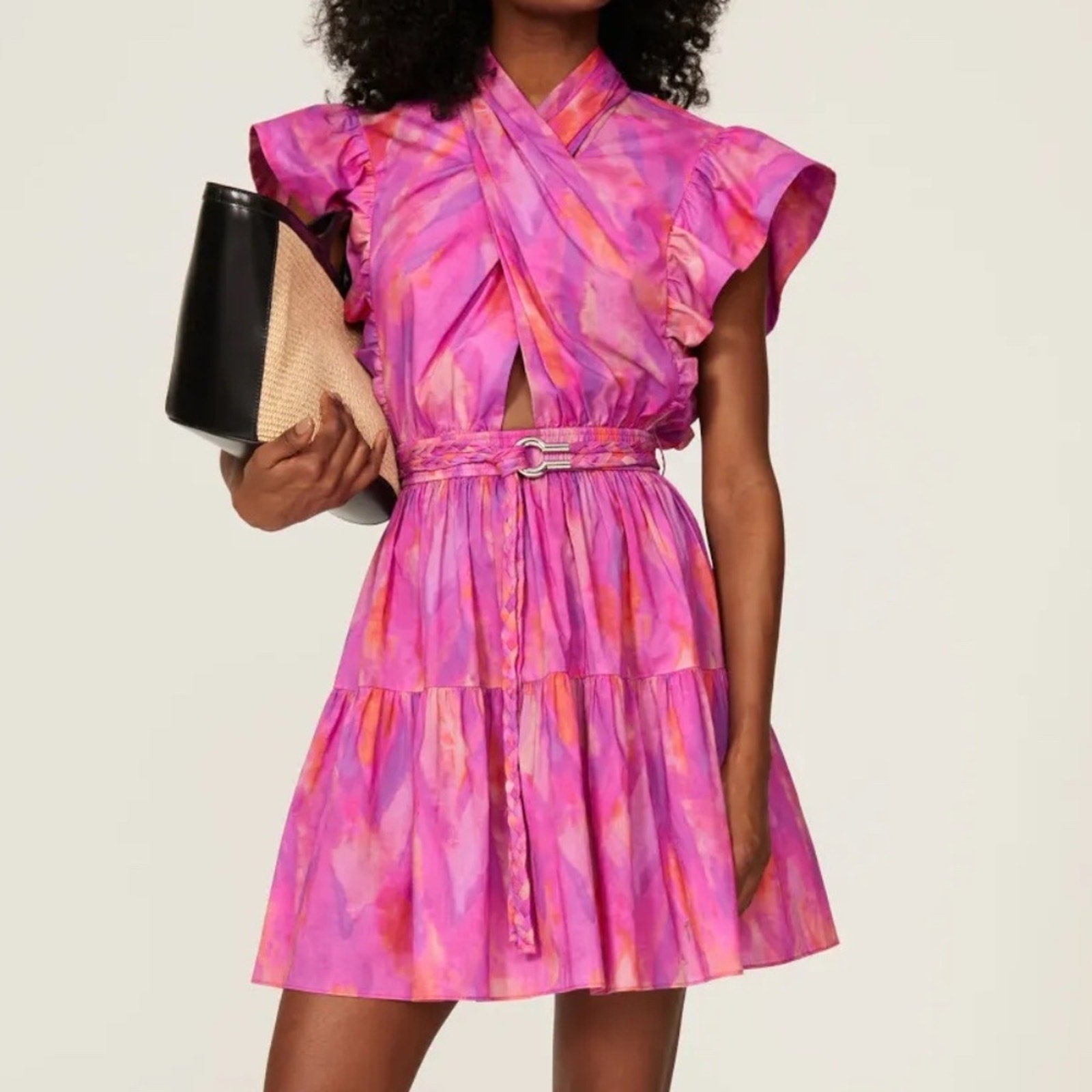 NWT Derek Lam 10 Crosby Finn Ruffle Wrap Dress, Fuchsia Multi - size 2