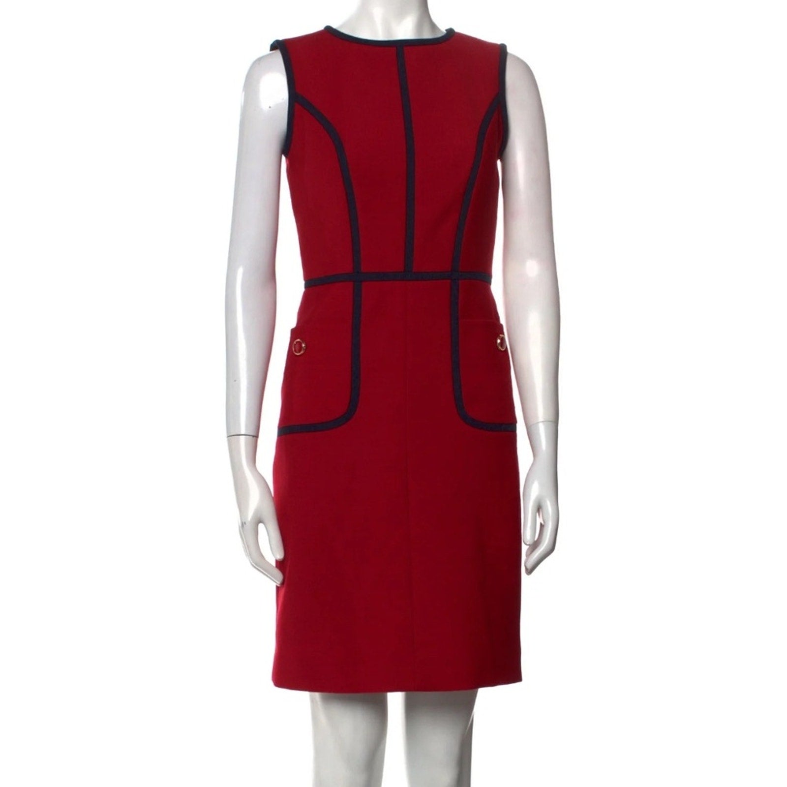 Tory Burch Azalea Contrast Piping wool blend Dress in Red and Navy - size 0