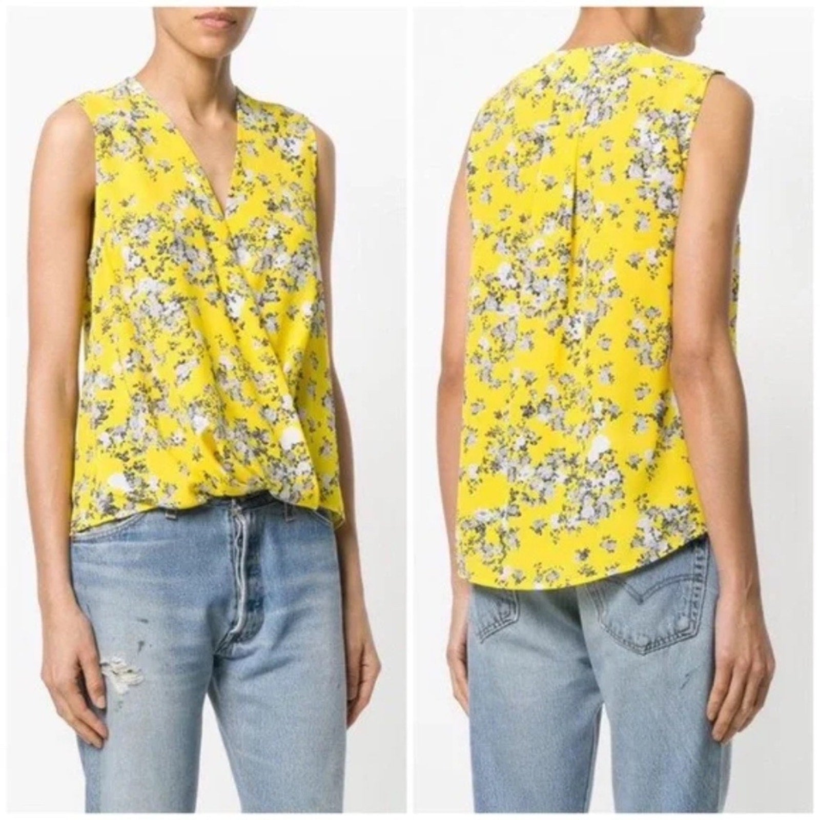 Rag & Bone Victor Silk Floral Top yellow - size M