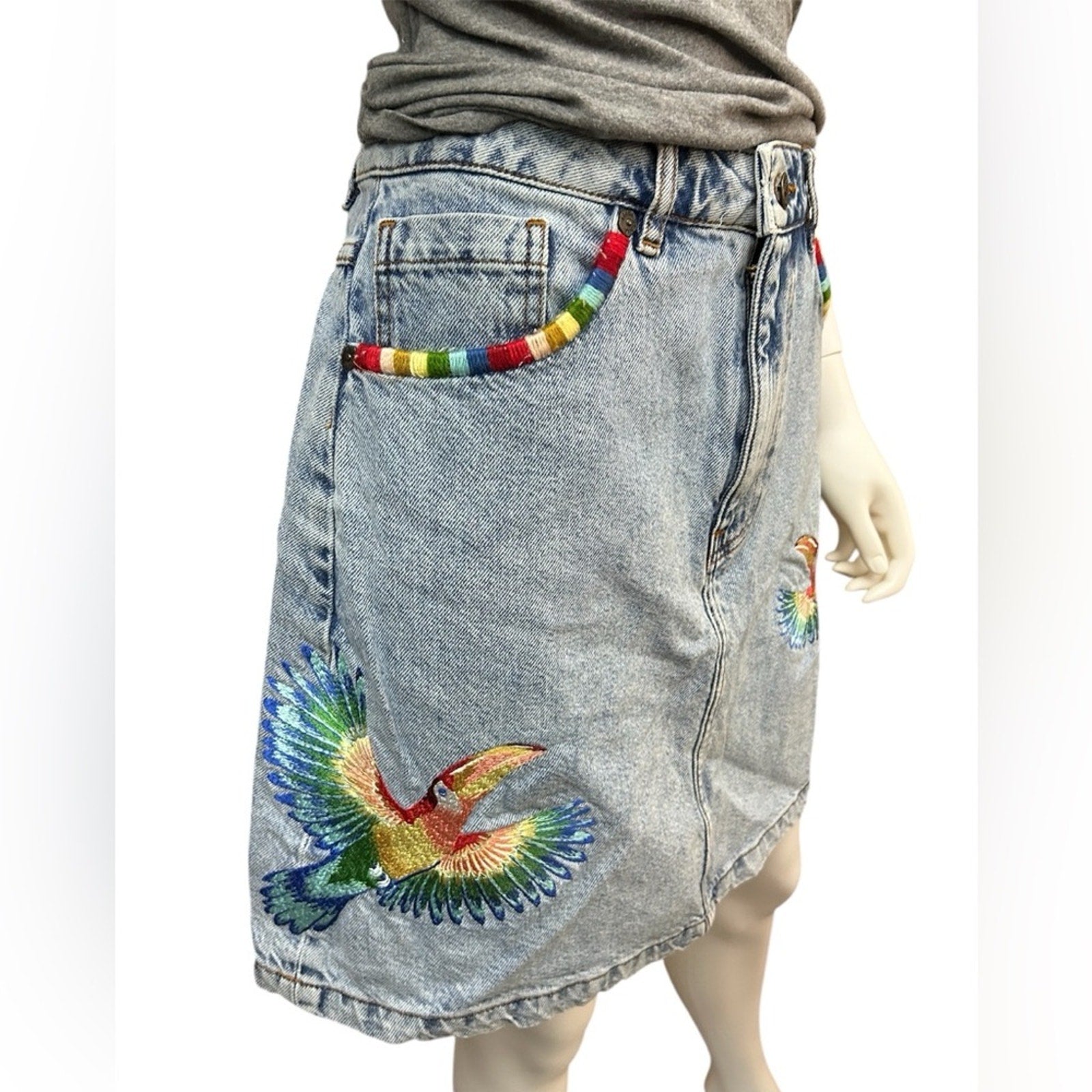 Farm Rio Anthropologie tropical denim skirt - size M