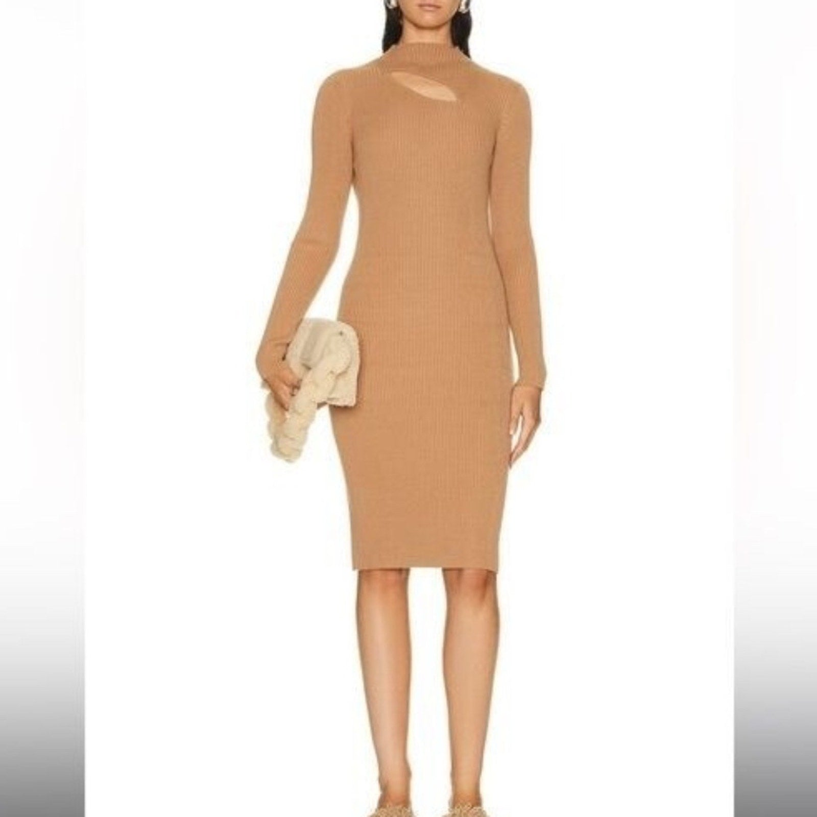 NEW AERON Mauve cut-out ribbed midi dress in Hazelnut - size large