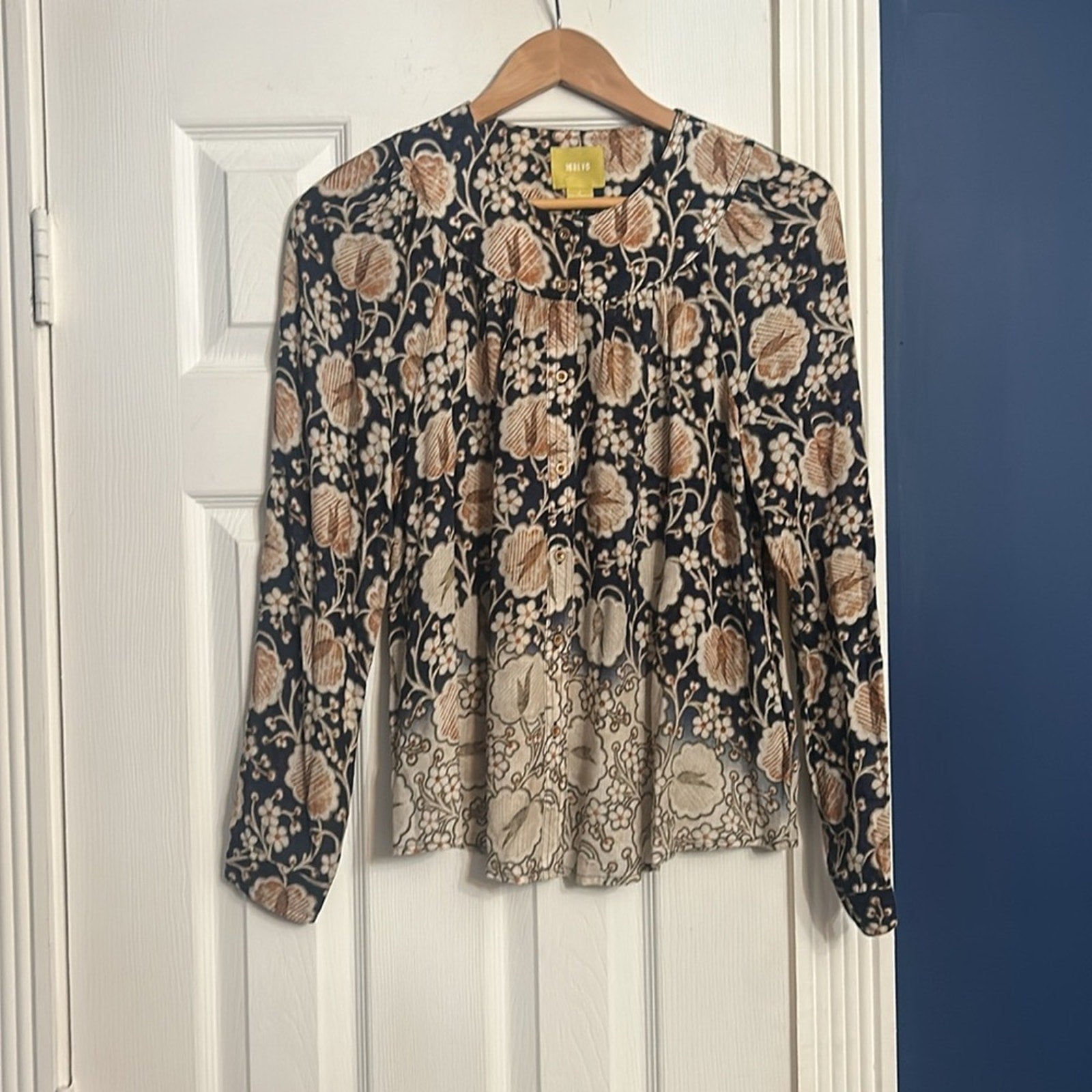 Maeve Anthropologie Floral Button Front Tulip Dip Dyed Blouse Top Sz Small