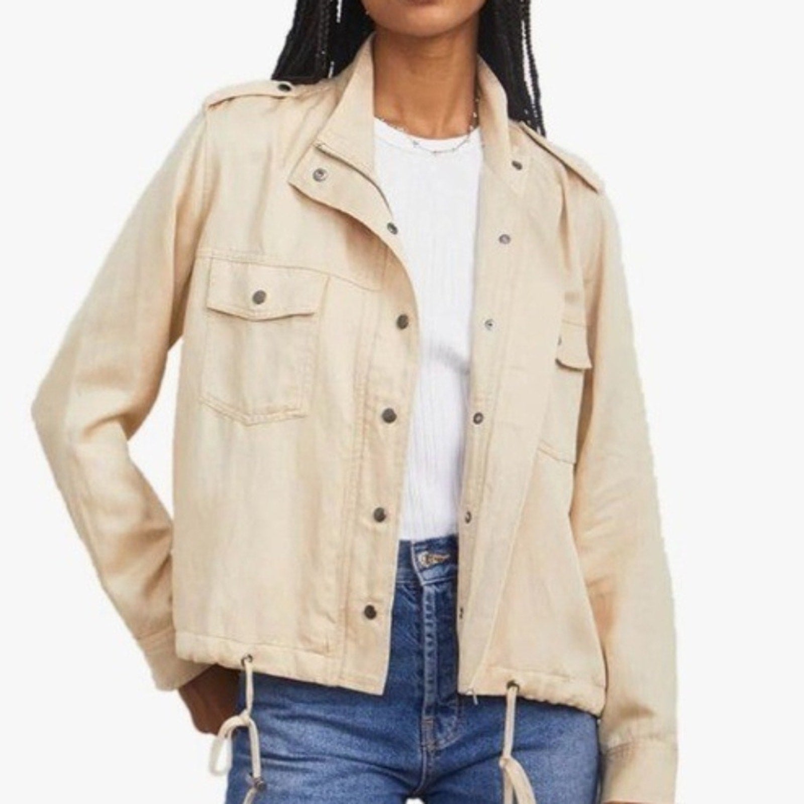 Rails Collins light tan cotton Khaki long sleeve zip up snap jacket  - size M