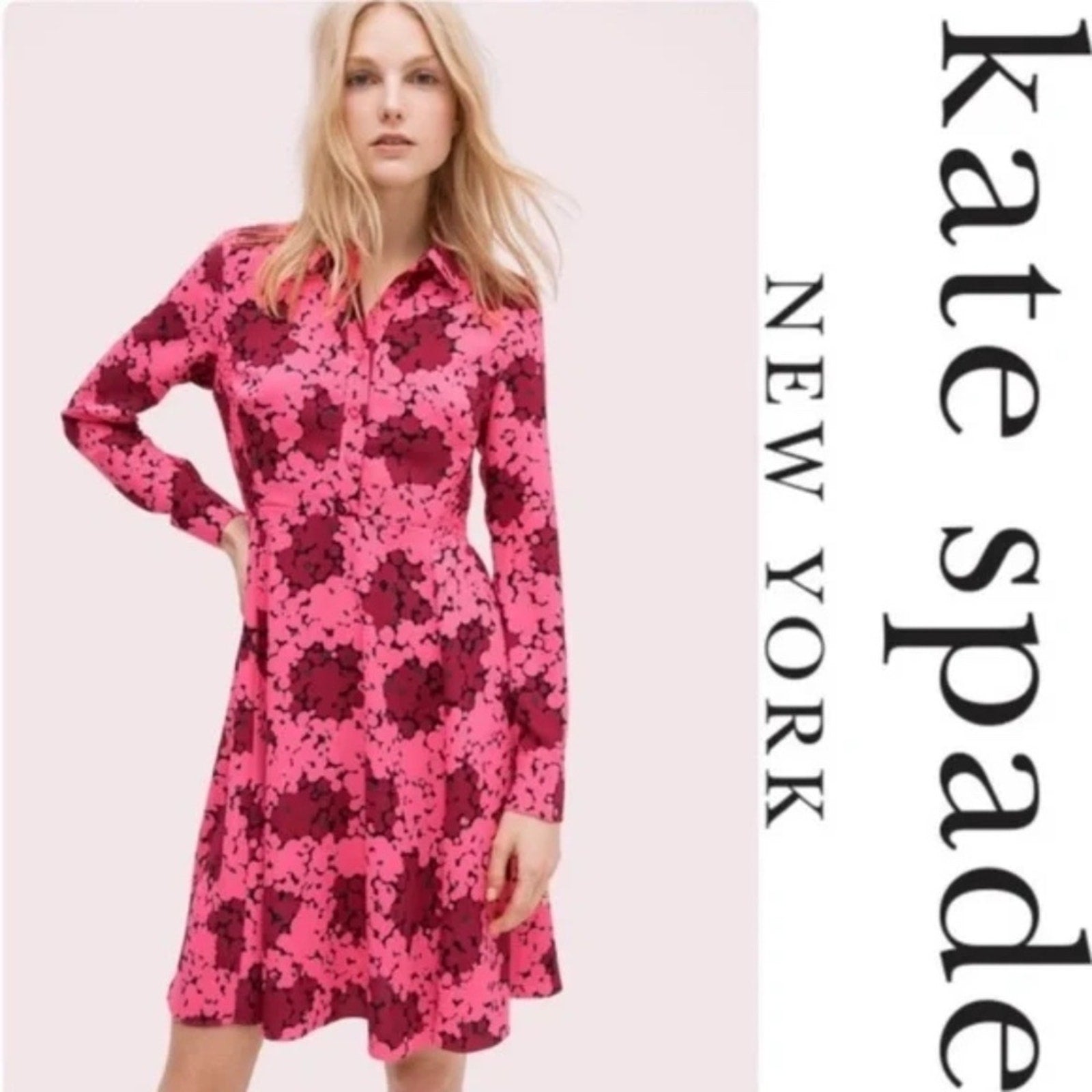 Kate Spade Pink Bubble Dot Smocked Dress - size 14