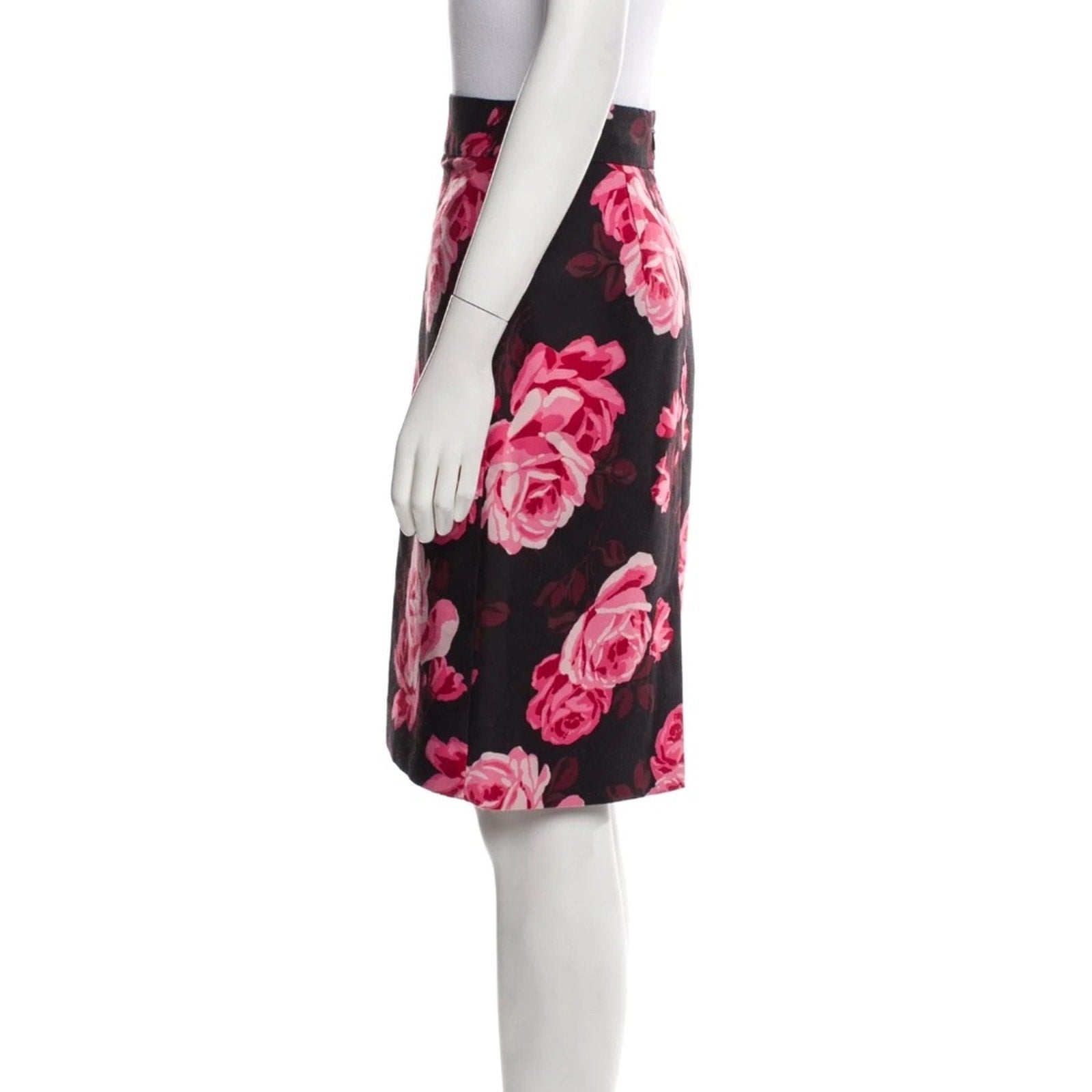 Kate Spade Black Pink Rose Floral Knee Length Pencil Skirt - size 0