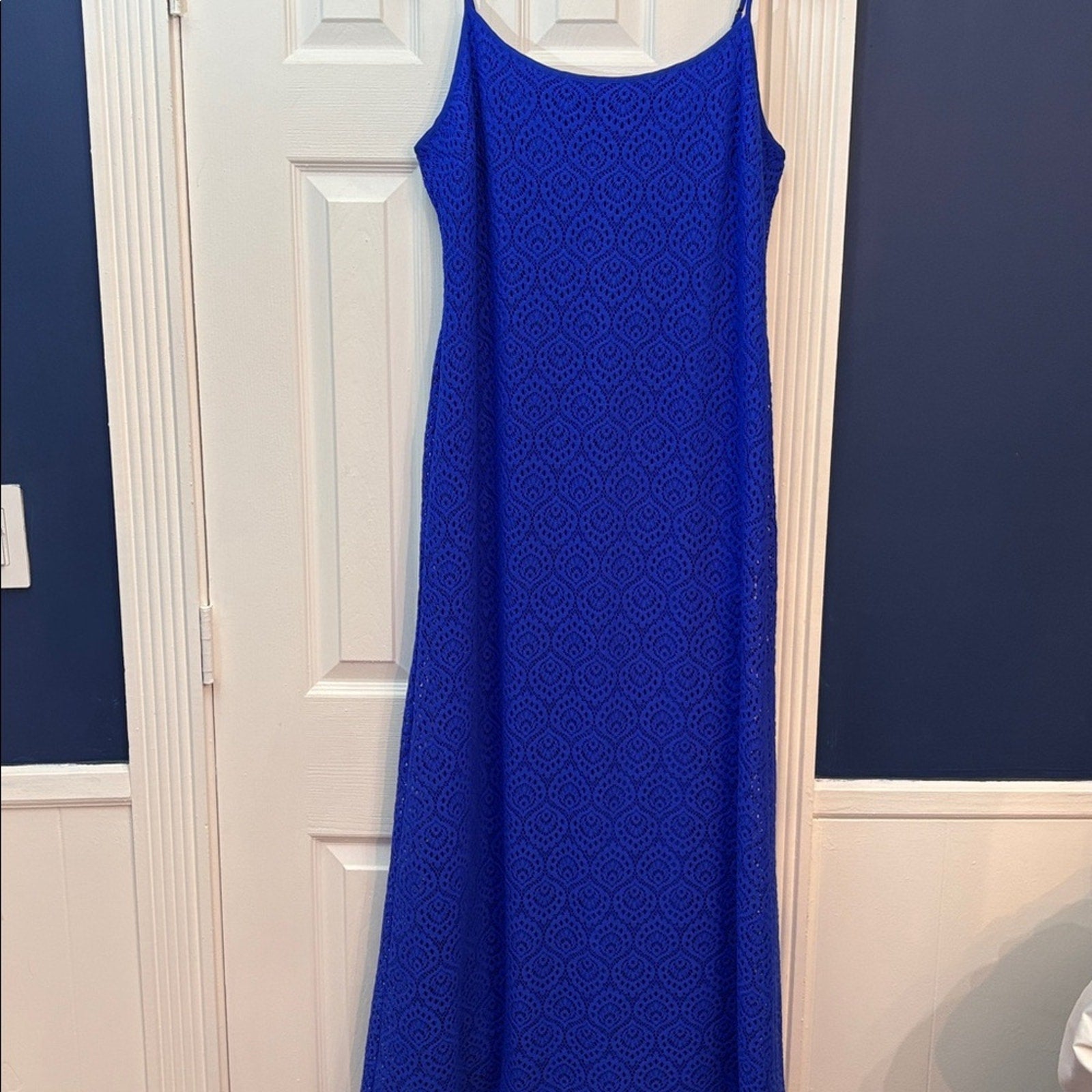 Lilly Pulitzer Avalon Maxi Dress in Beach Bungalow Lace Baha Blue - size Large