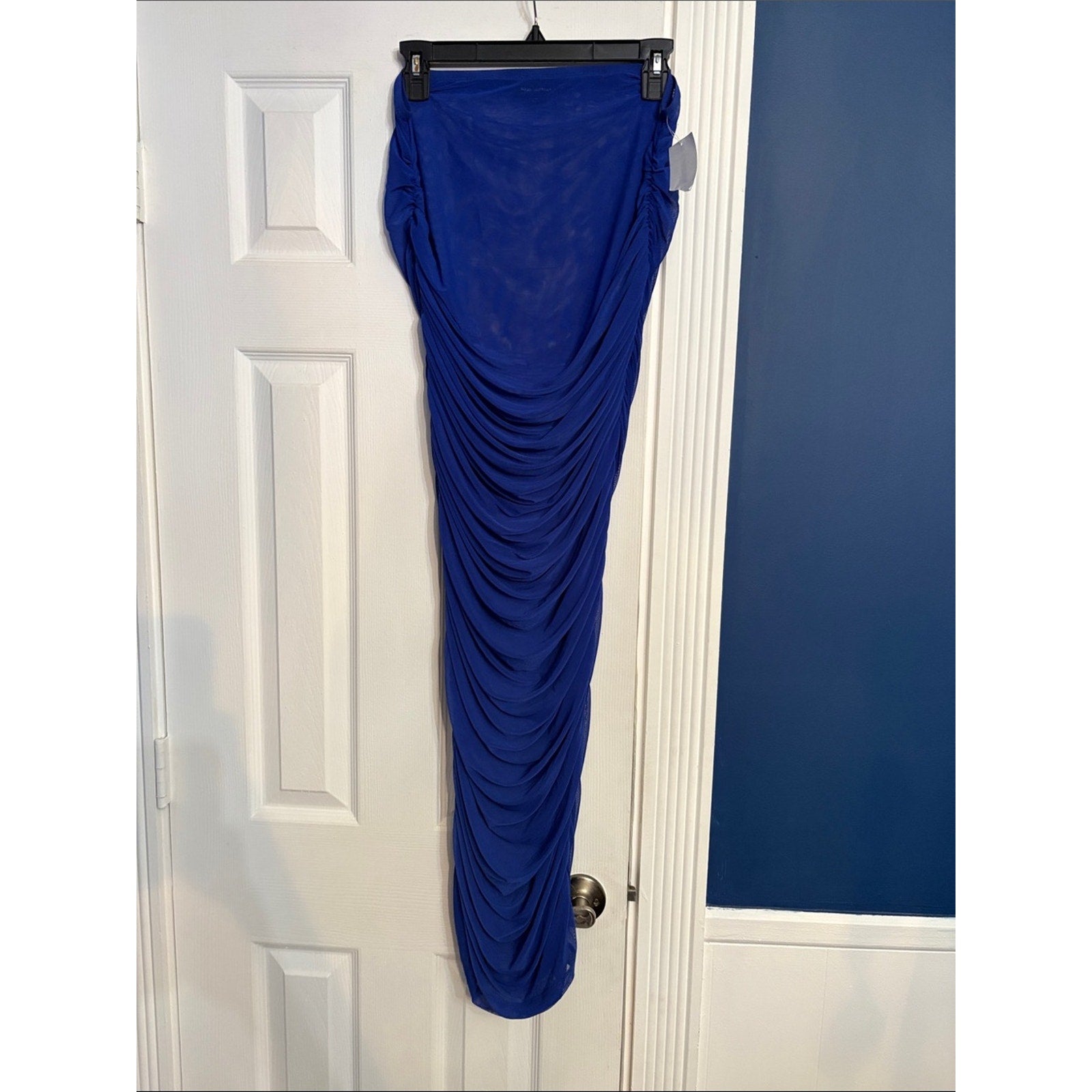 Good American Mesh Ruched Maxi Skirt Capri Blue - size XL