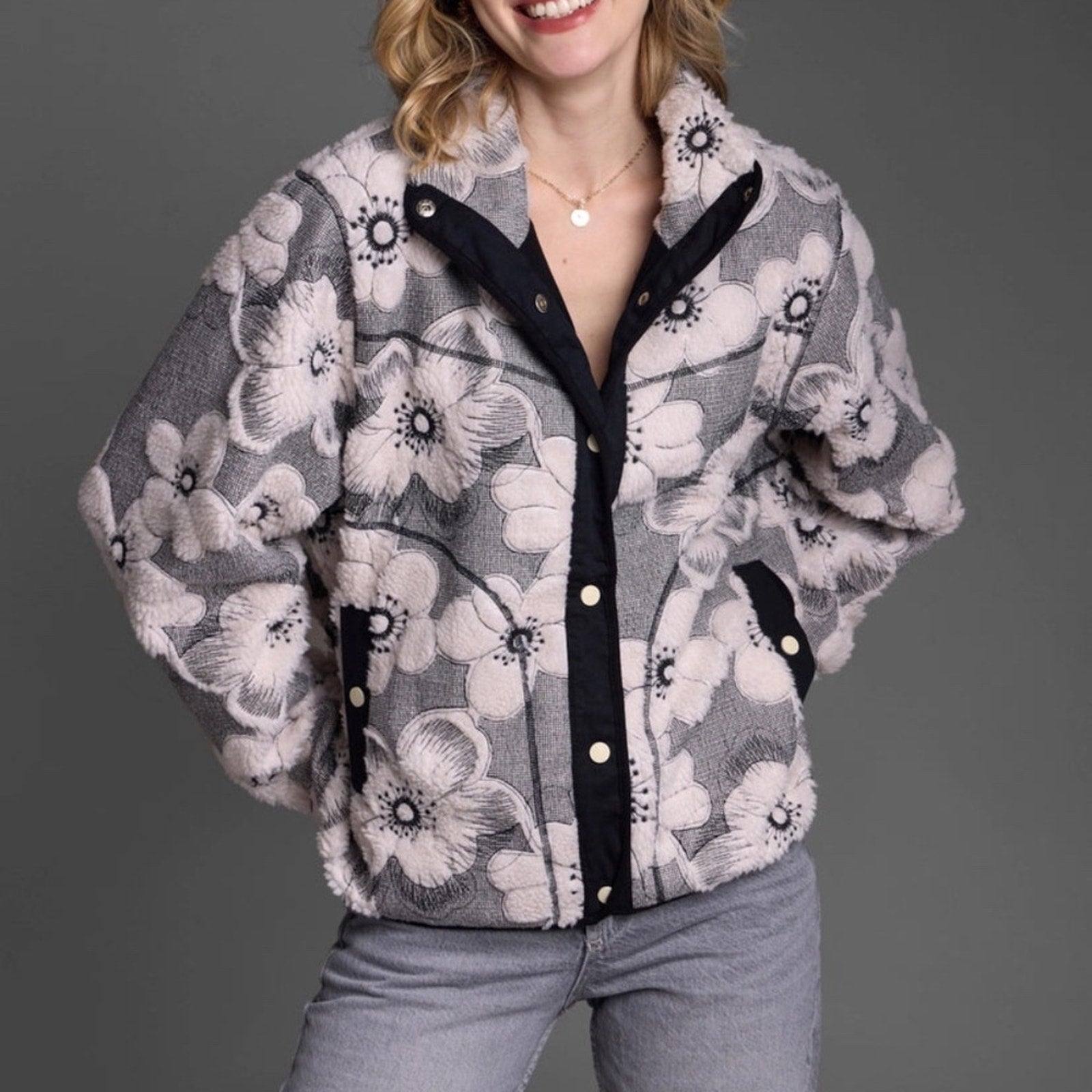 NEW SAACHI Floral Sherpa Jacket - One Size