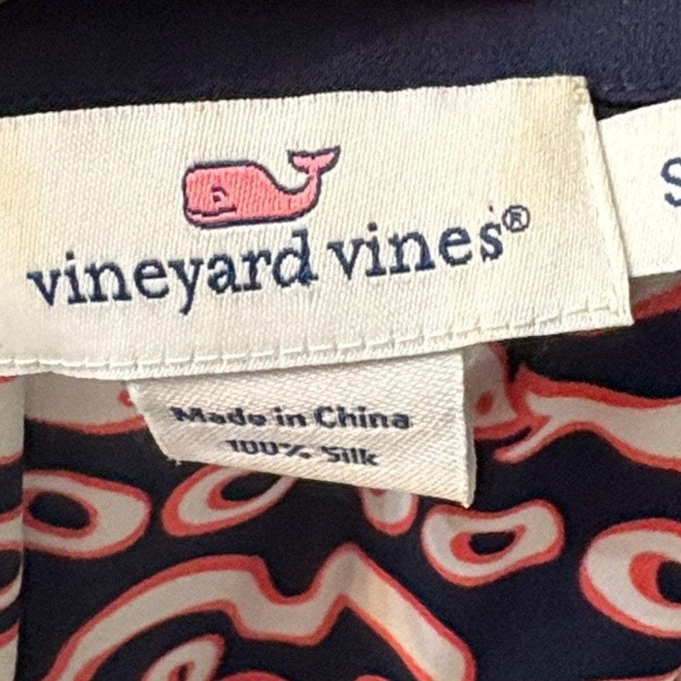 VINEYARD VINES Silk Blouse Women's Small Waves Fish Beach Button Sleeve - small