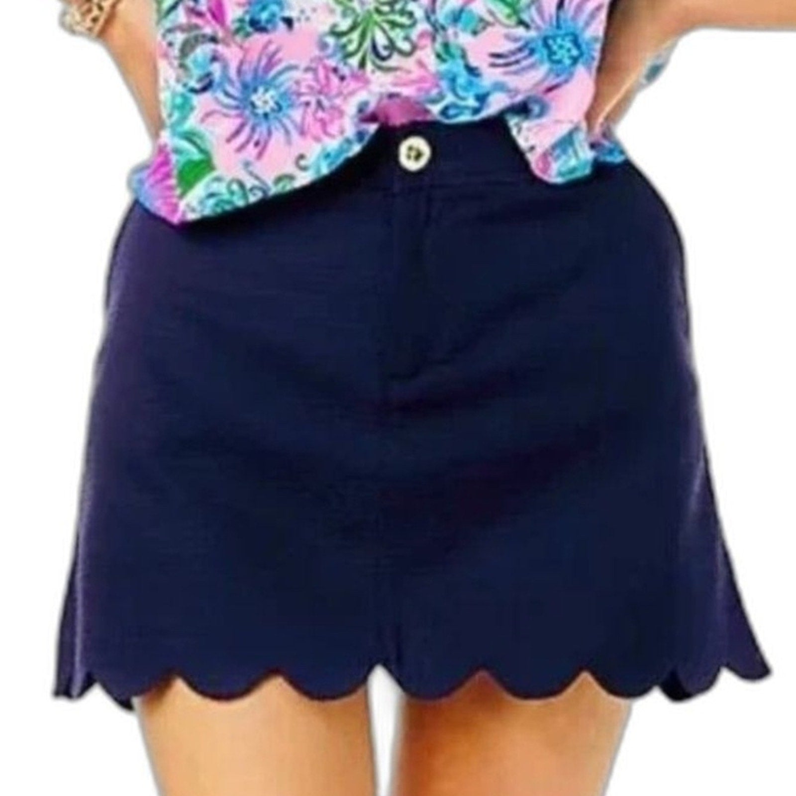 Lilly Pulitzer Colette Skort True Navy Scalloped Hem 100% Cotton - size 14
