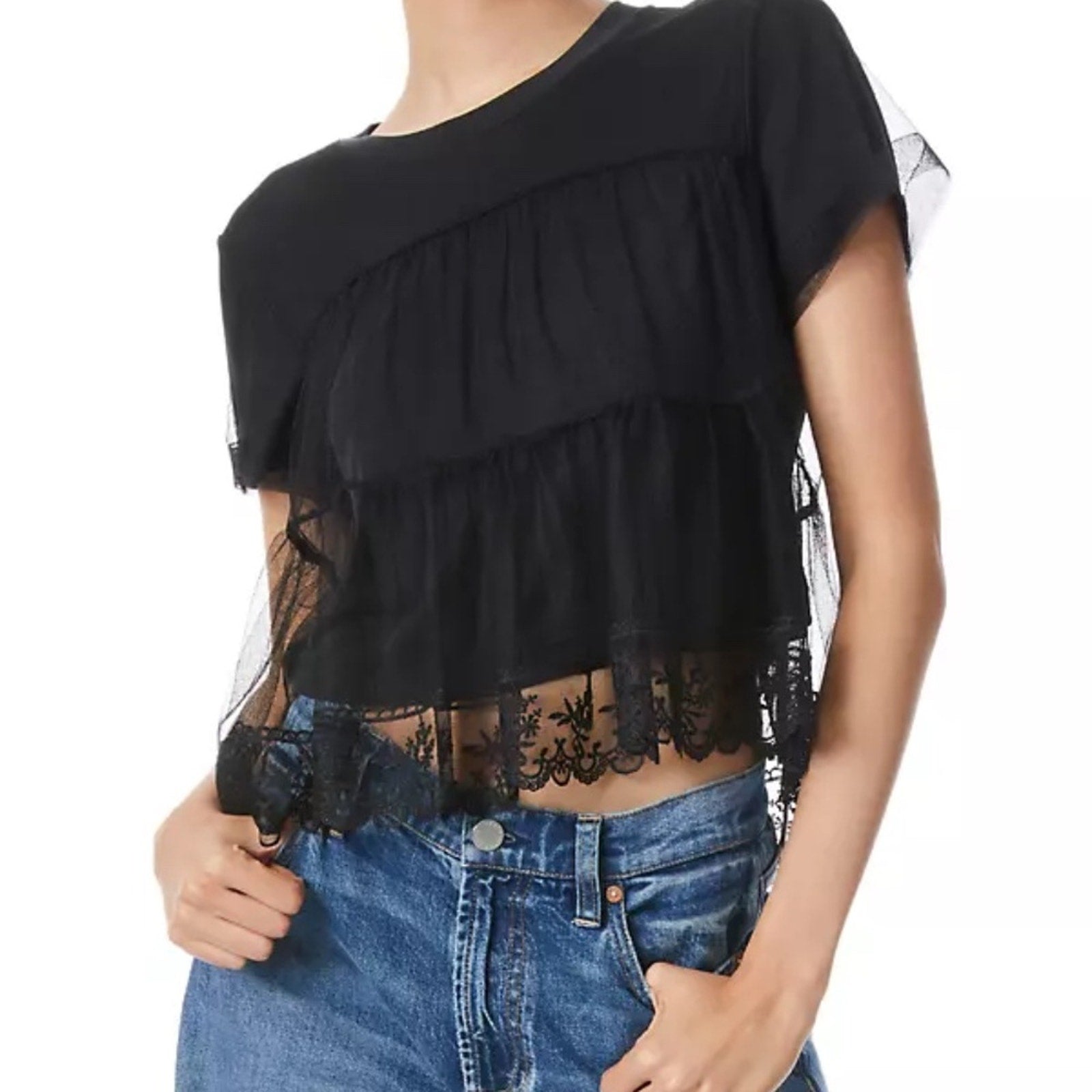 NWT Alice + Olivia  Dreema Embroidered Tulle T-Shirt - size small