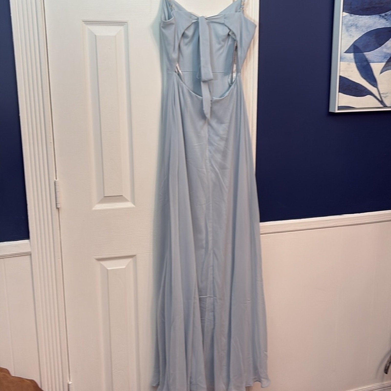 NWT After Six Tie Back Cutout Maxi Dress With Front Slit in Sky Blue - size 2