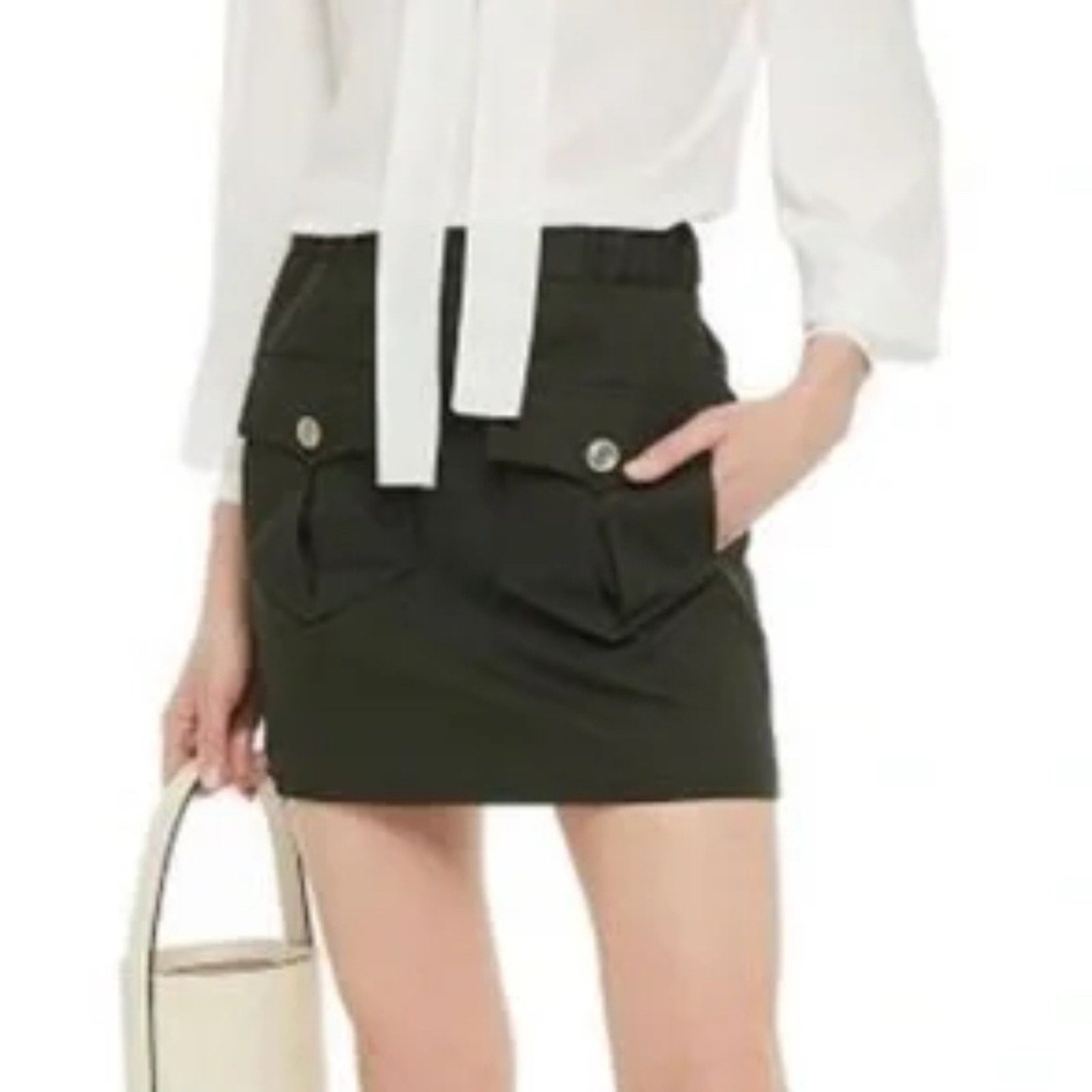 NWT Maje Green Elastic High Waist Stretch Mini Short Skirt - size 38 Small