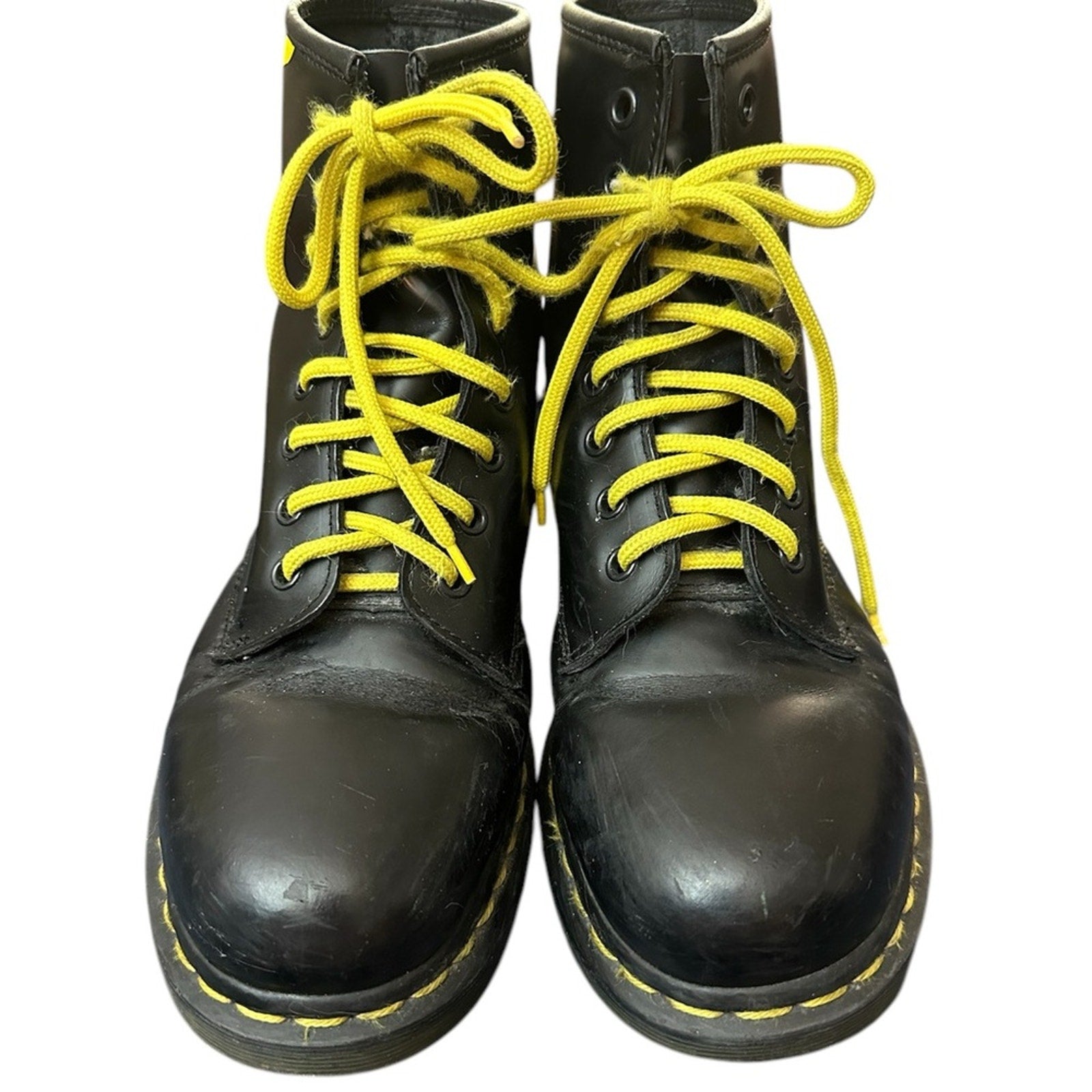 Dr. Martens 1b89 Logo Black/Yellow Leather Boots - 9