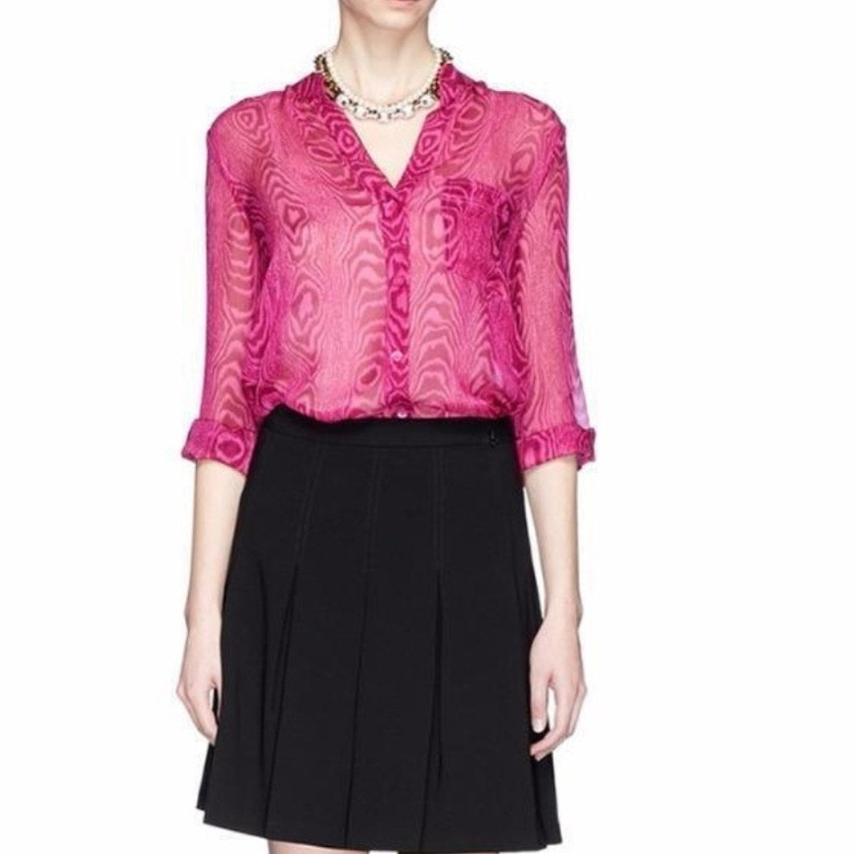 Diane Von Furstenberg GILMORE Silk Sheer Blouse Top Grain Shadow Pink - size 12