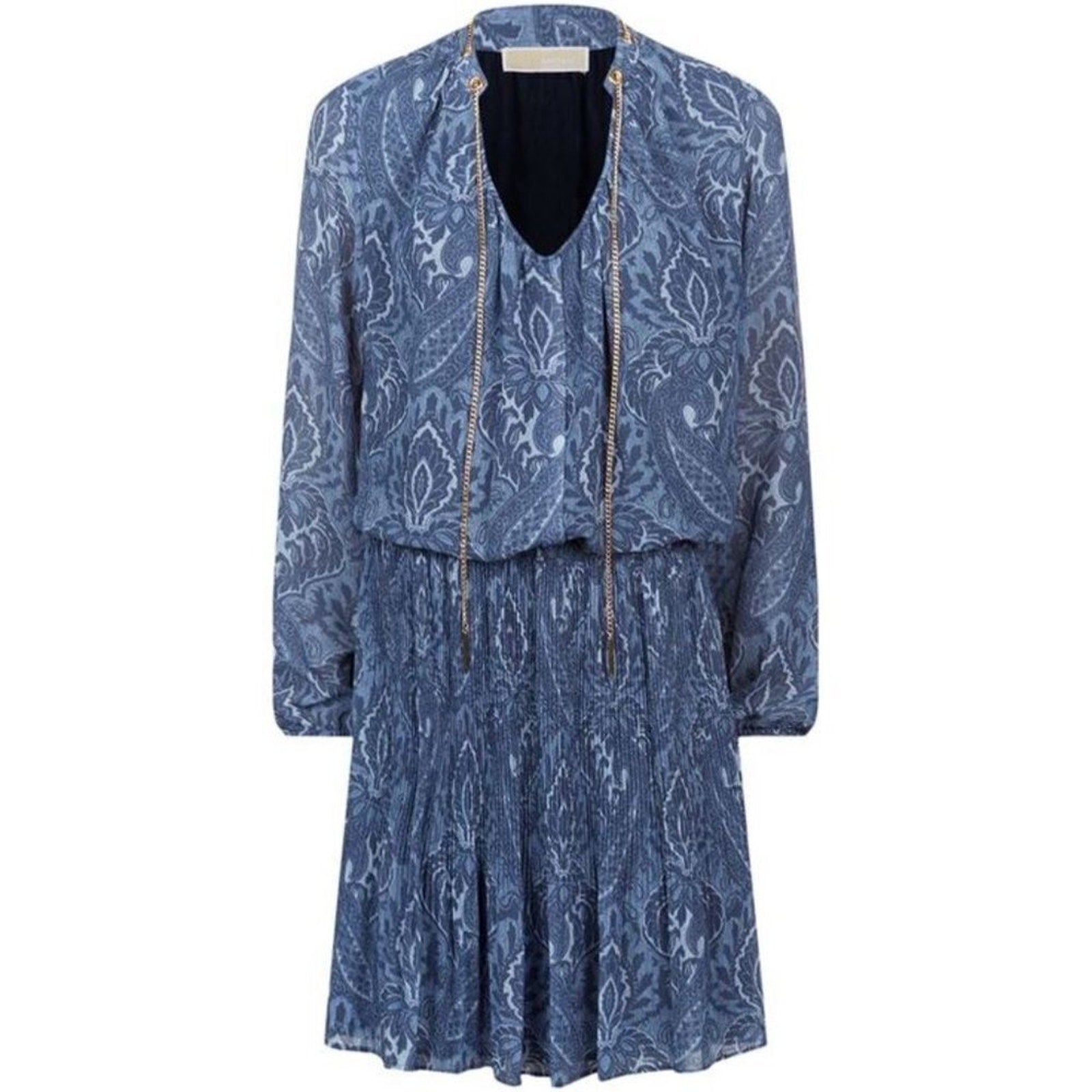 EUC Michael Kors DEVONSHIRE PLEAT DRESS IN MONTEREY BLUE - size XS