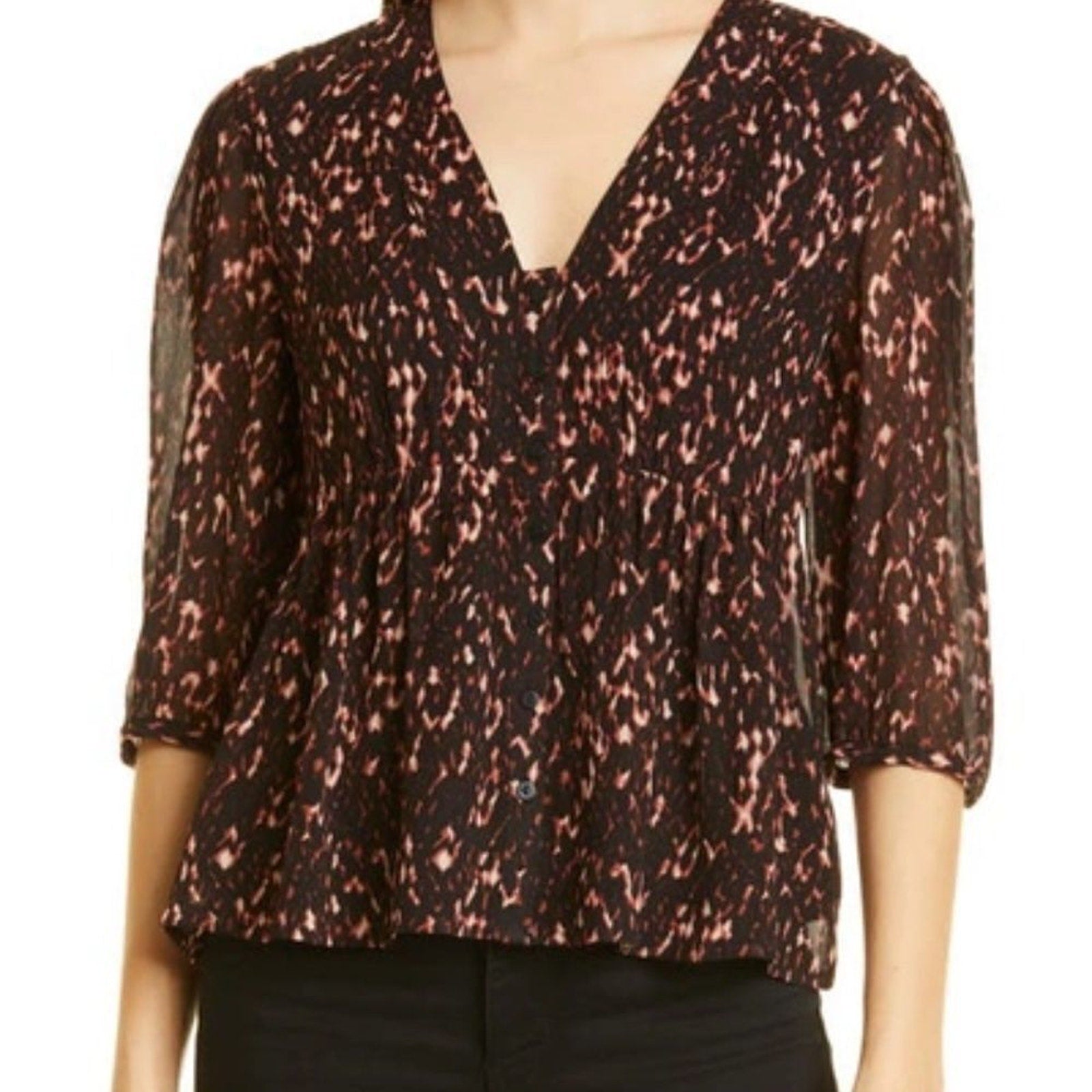 NWT BA&SH Puzy Peplum Top In Noir - size M