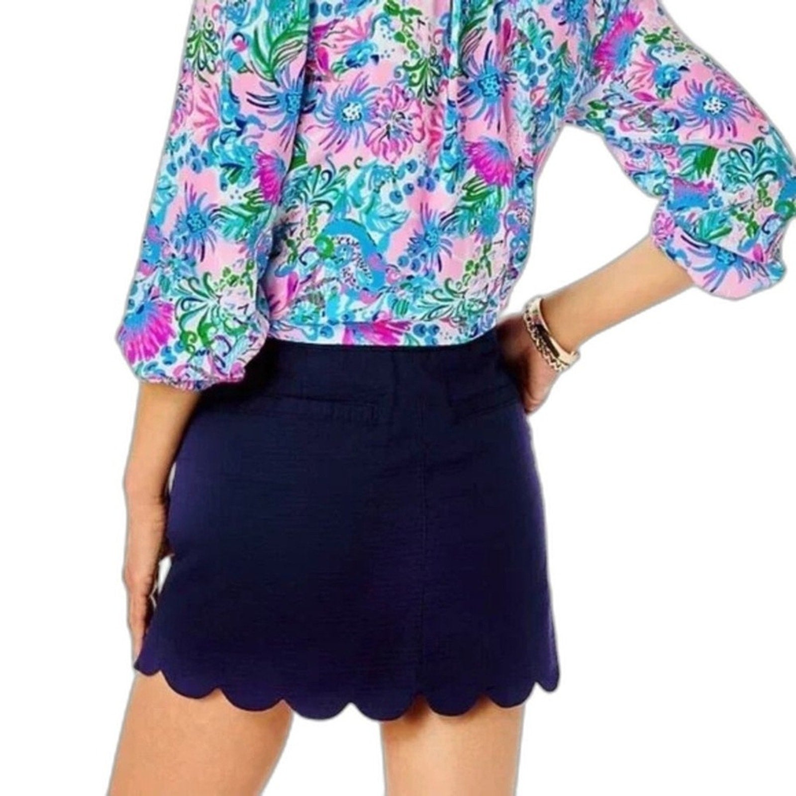 Lilly Pulitzer Colette Skort True Navy Scalloped Hem 100% Cotton - size 14