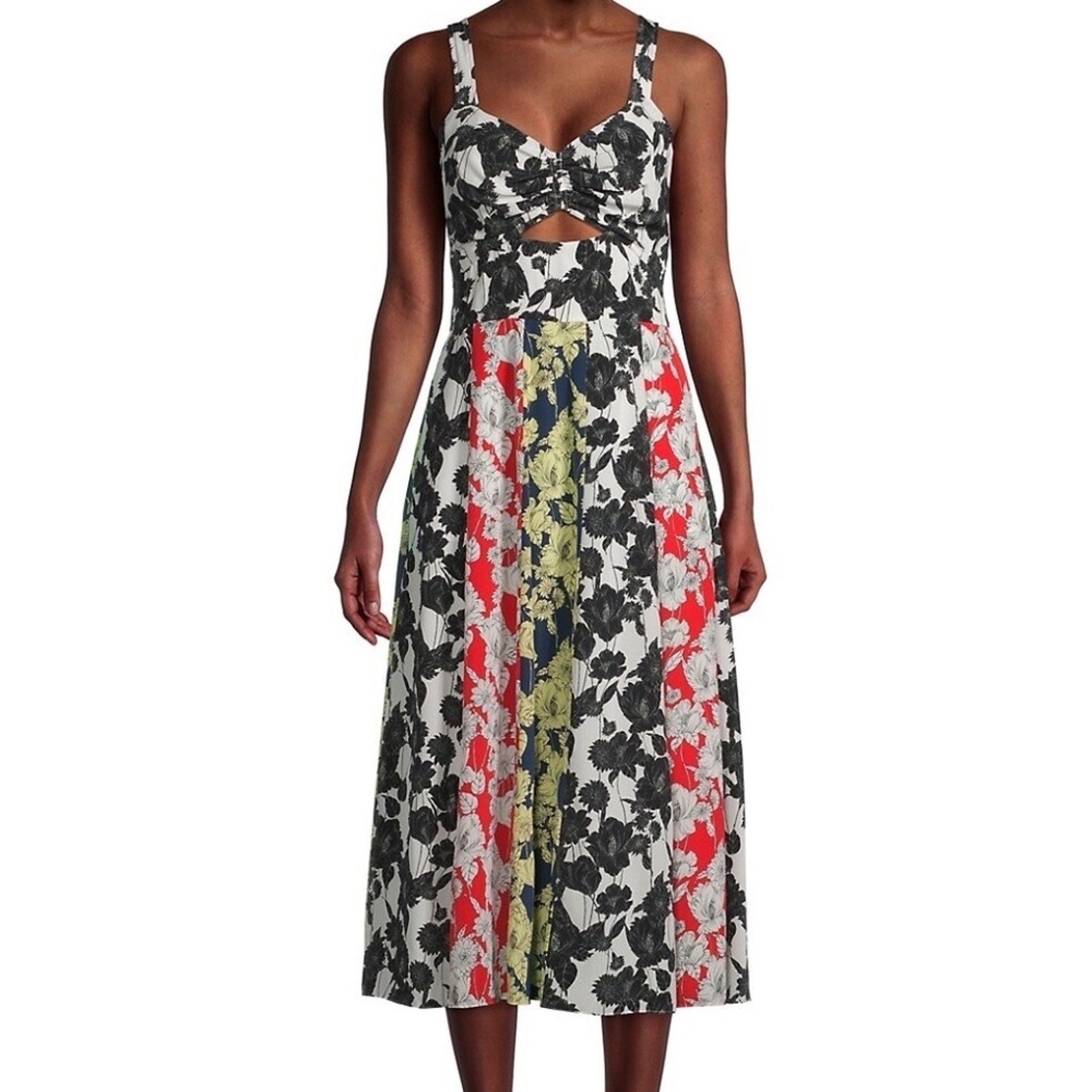 Jason Wu Mix Print A-Line Paneled Sweetheart Dress 100% Silk - size 6