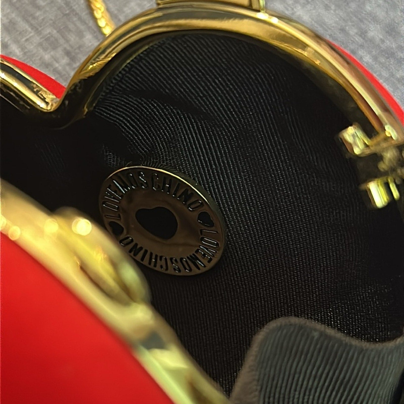Love Moschino Heart Shaped Box Clutch Bag pouch in satin red