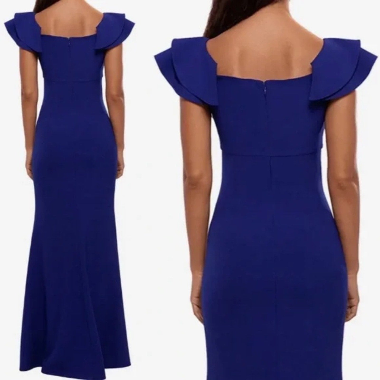 NWT Betsy & Adam Long Over-the-Shoulder Ruffles Gown size 8