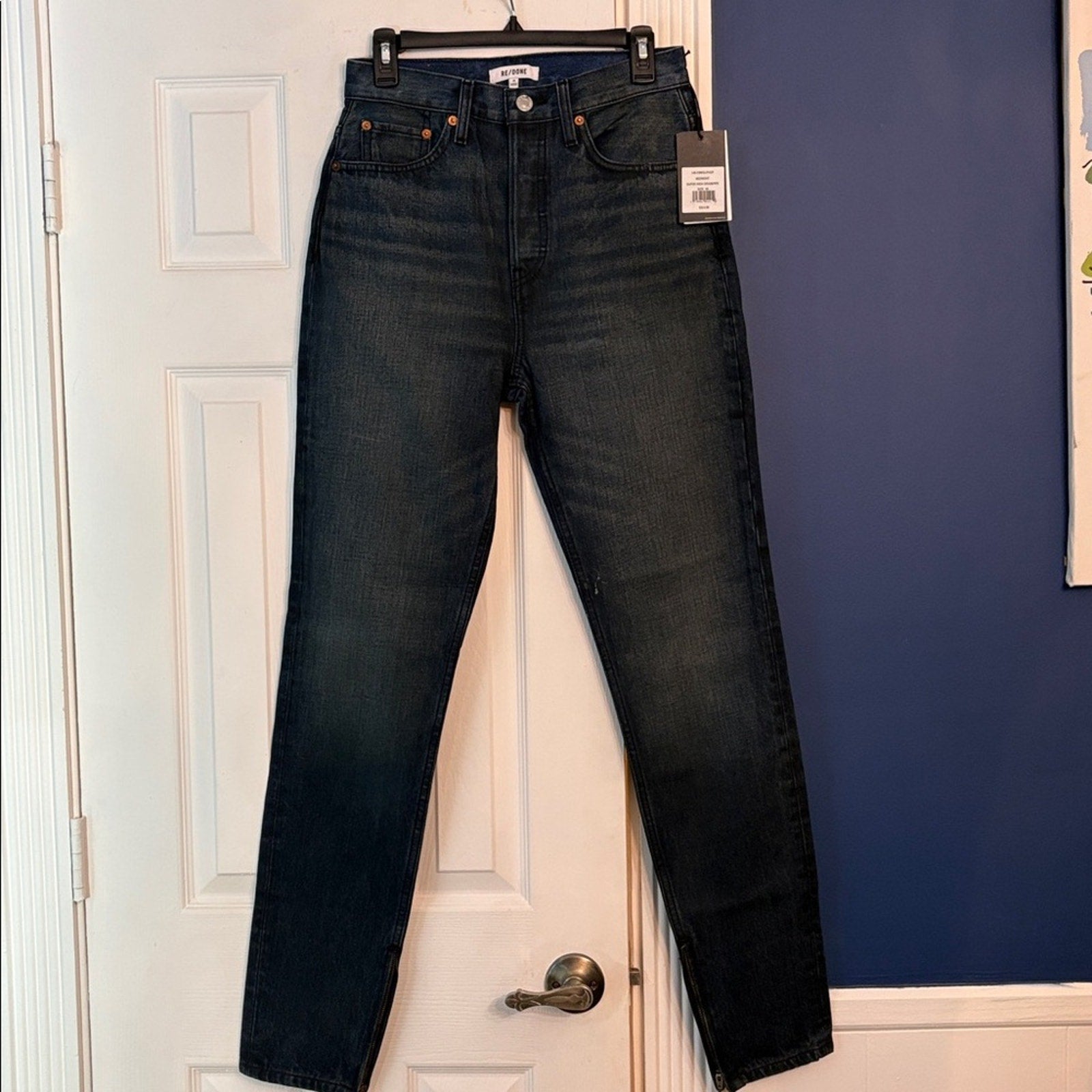 NWT RE/DONE Super High Rise Slim Drainpipe Jeans in Midnight - size 26