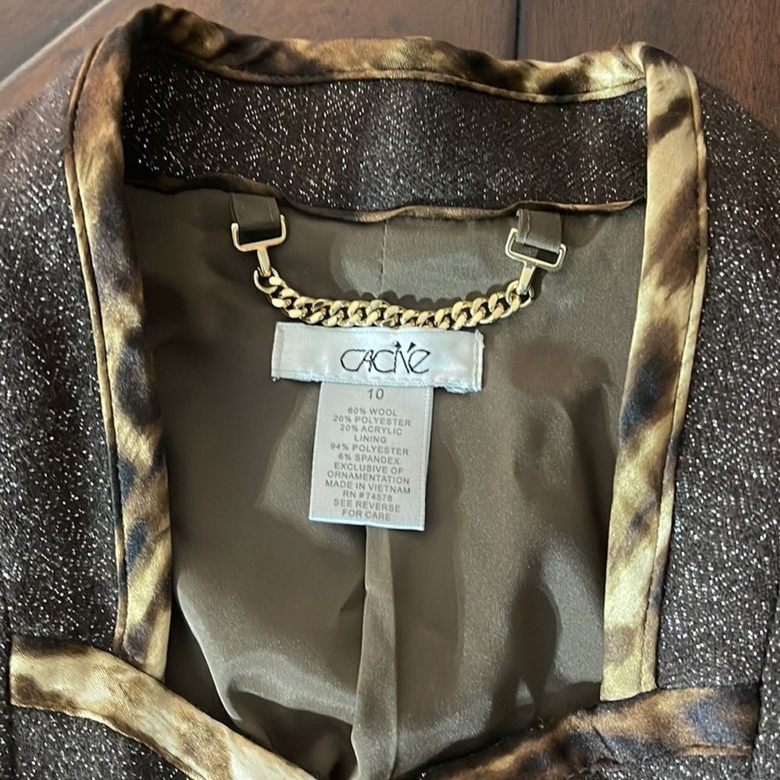 Amazing Cache brown metallic wool jacket - size 10