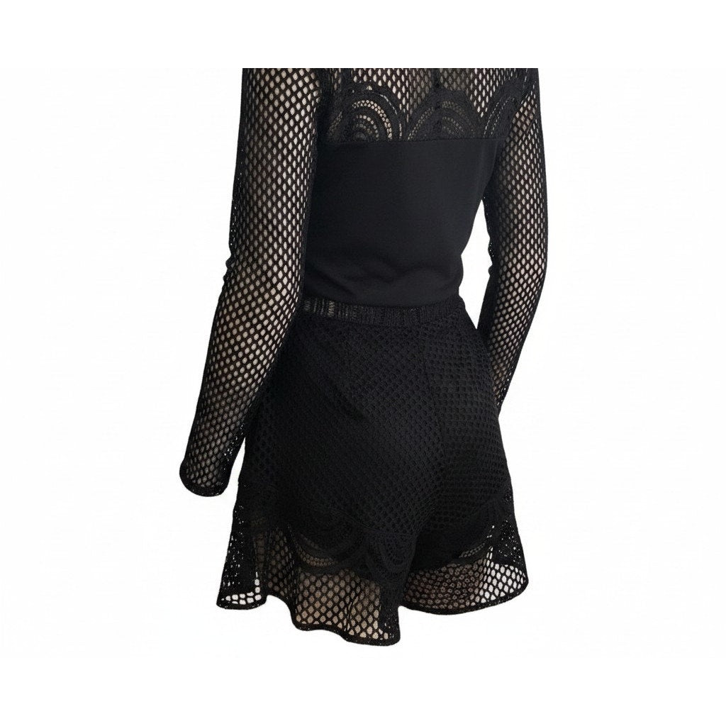 SAYLOR Fishnet Navy Blue and Black Romper - XS