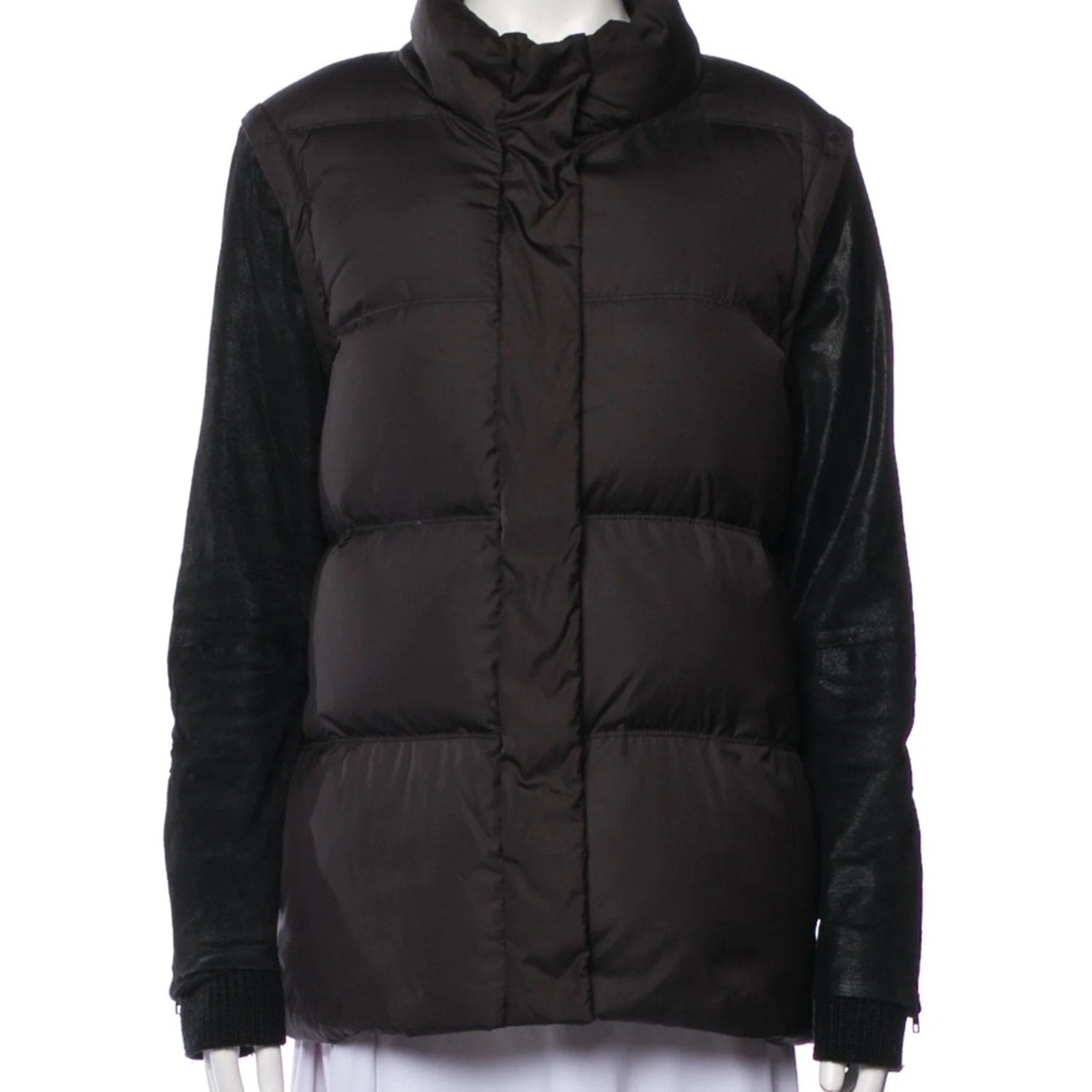 Maje Puffer Jacket with Detachable Suede Sleeves - size 36 (small)