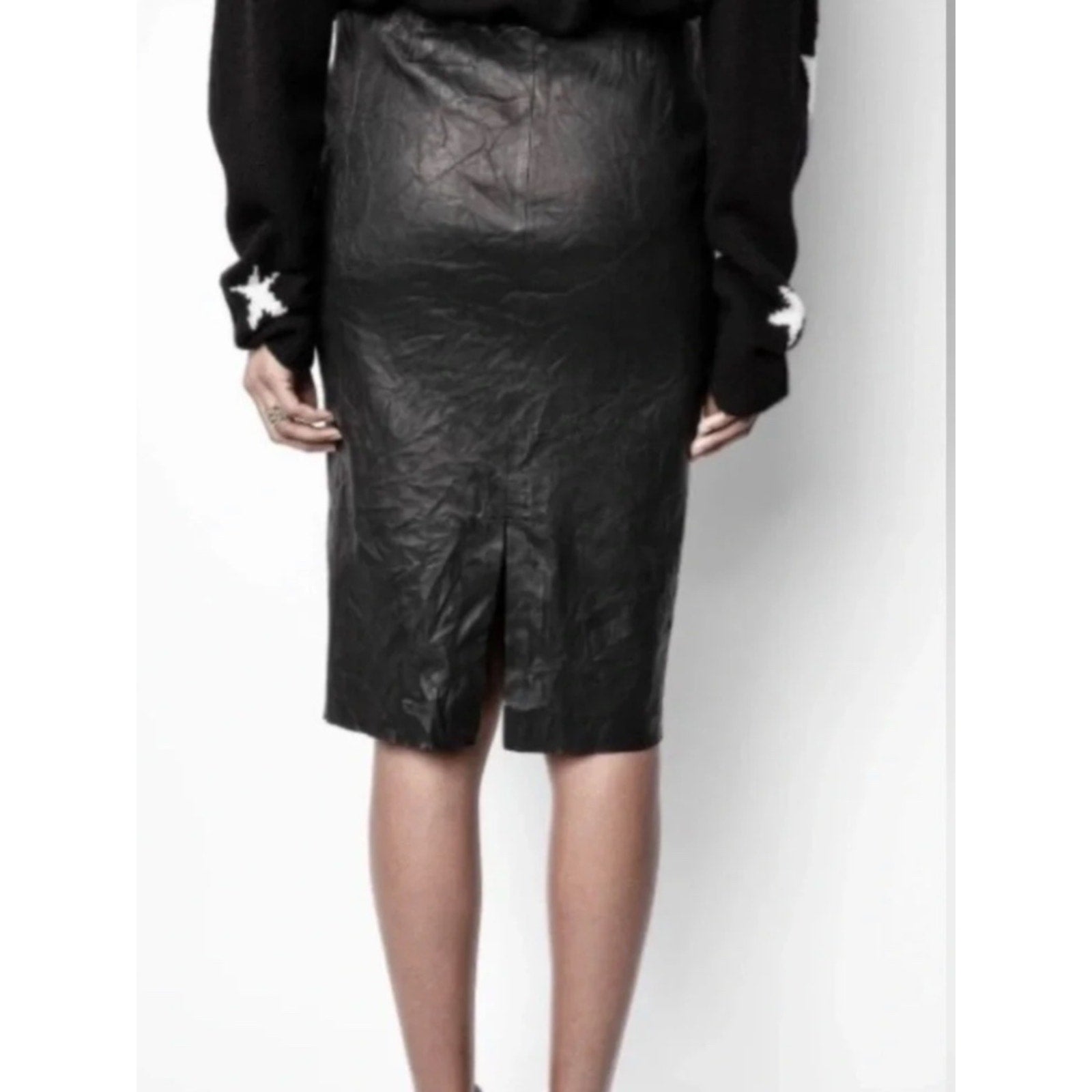 Zadig & Voltaire Jaden Cuir Froisse Crinkled Leather Pencil Skirt - 42 (XL) 🌟