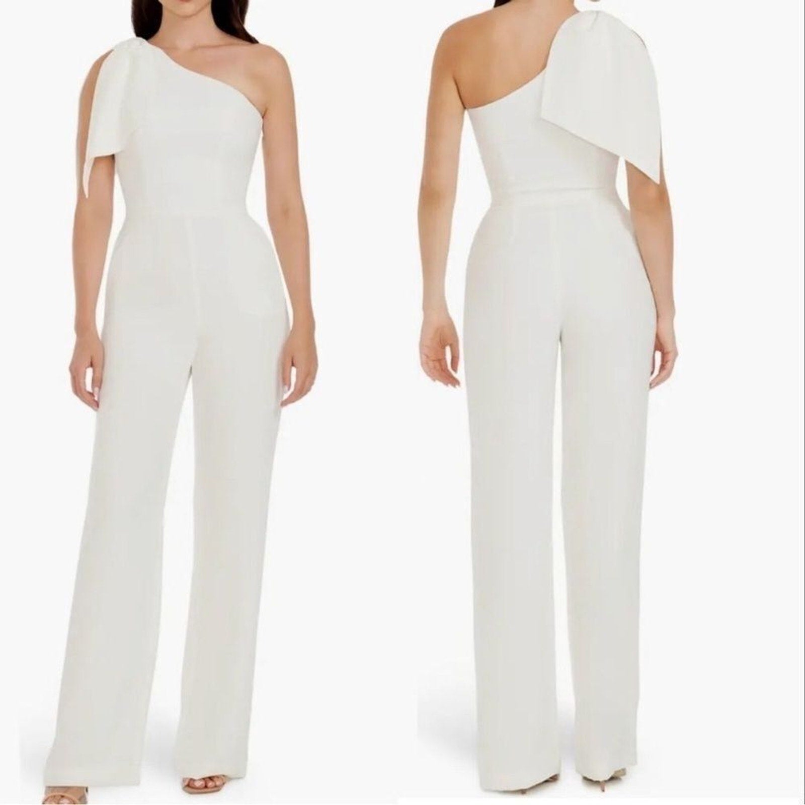 NWT Dress the Population Women's Tiffany Bow-Trim One-Shoulder Jumpsuit - size S