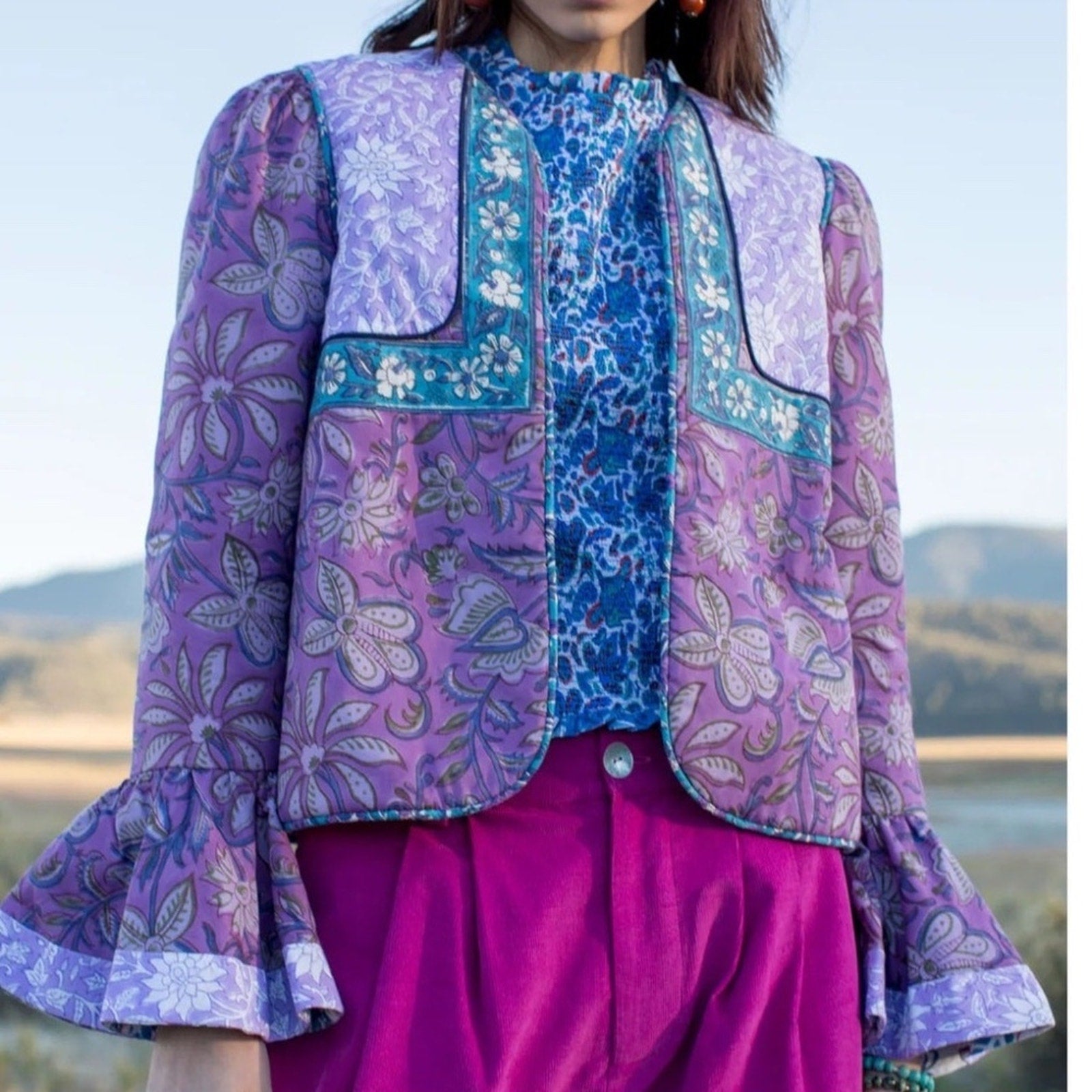 Alix of Bohemia Carnaby Floral Patchwork Jacket, Purple Amethyst - size small