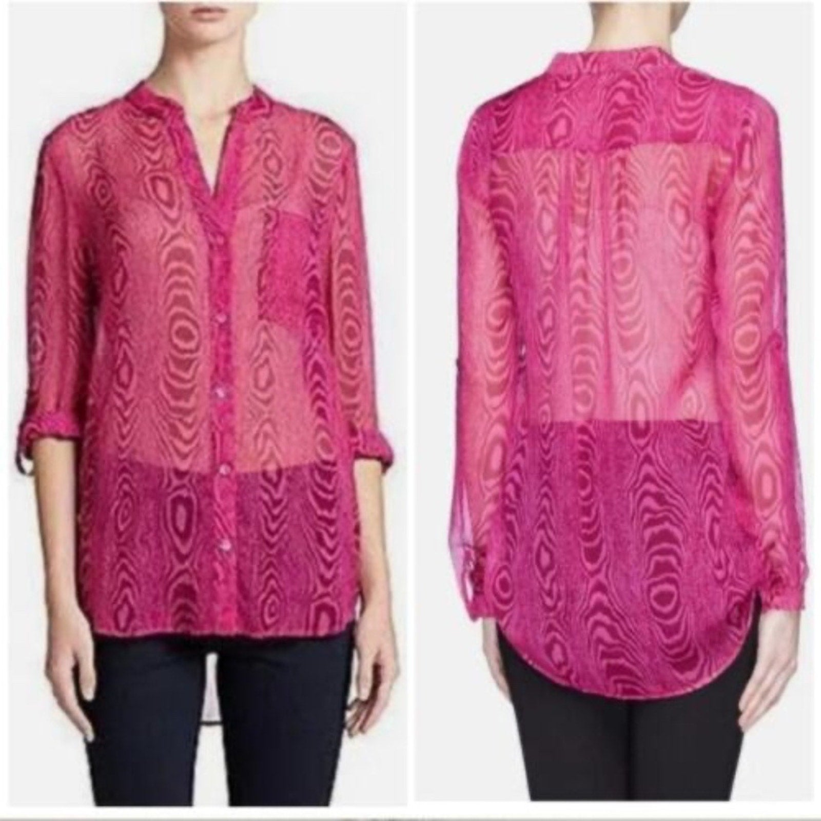Diane Von Furstenberg GILMORE Silk Sheer Blouse Top Grain Shadow Pink - size 12