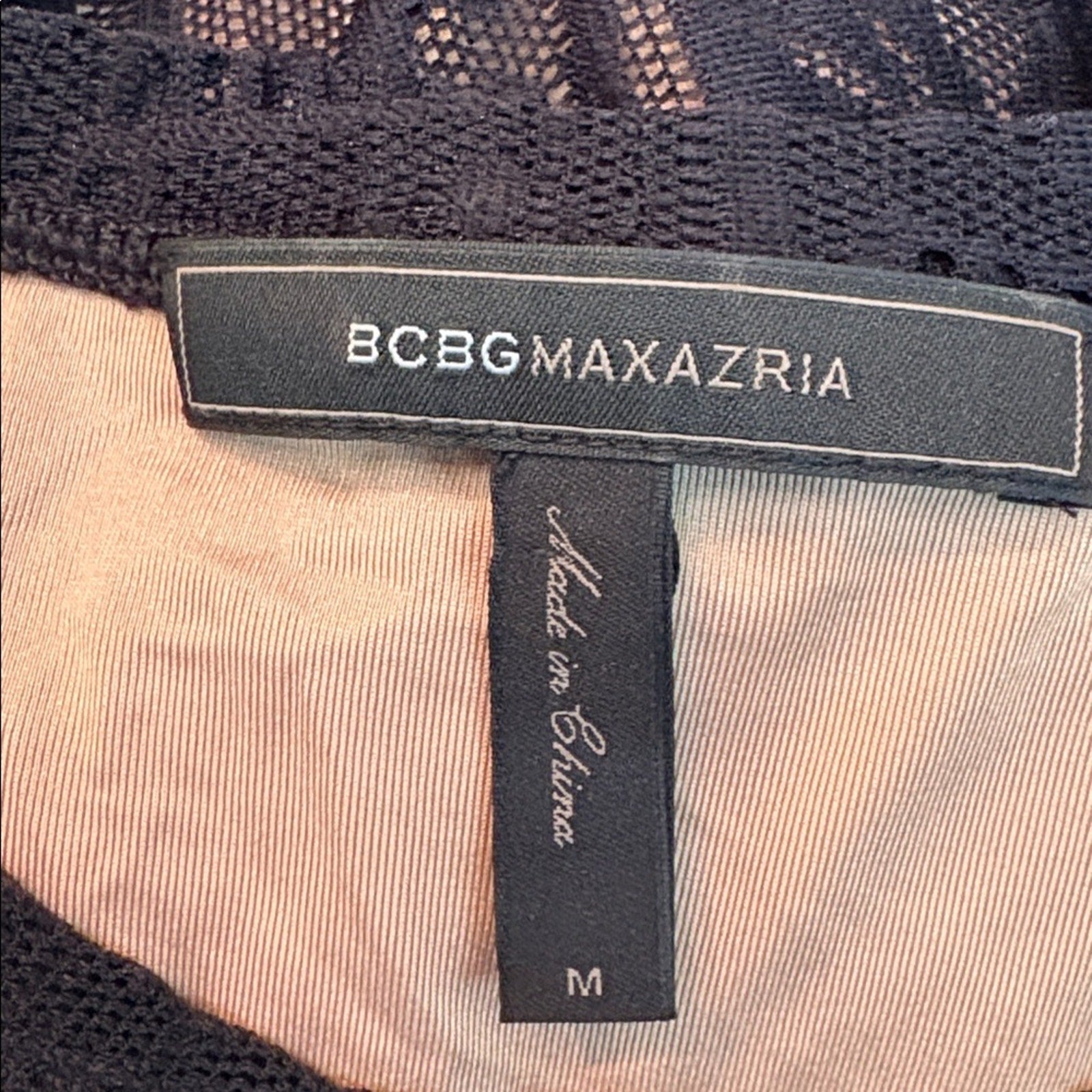 BCBGMaxazria Natyly Black Nude Lace Long Sleeve Mini Dress - size M