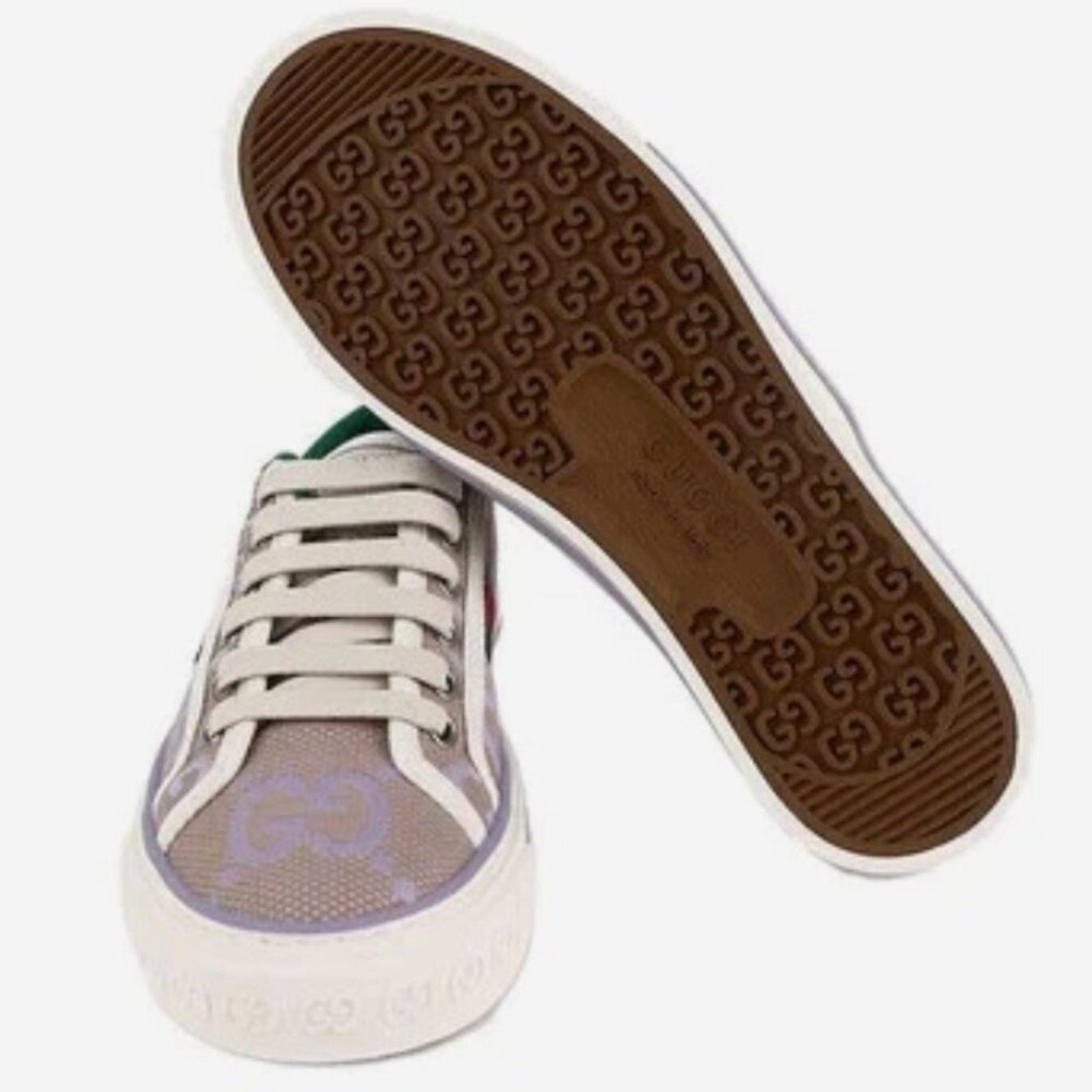Gucci Z4403 Womens Beige Lilac Canvas Jumbo GG Tennis 1977 Sneakers - 7
