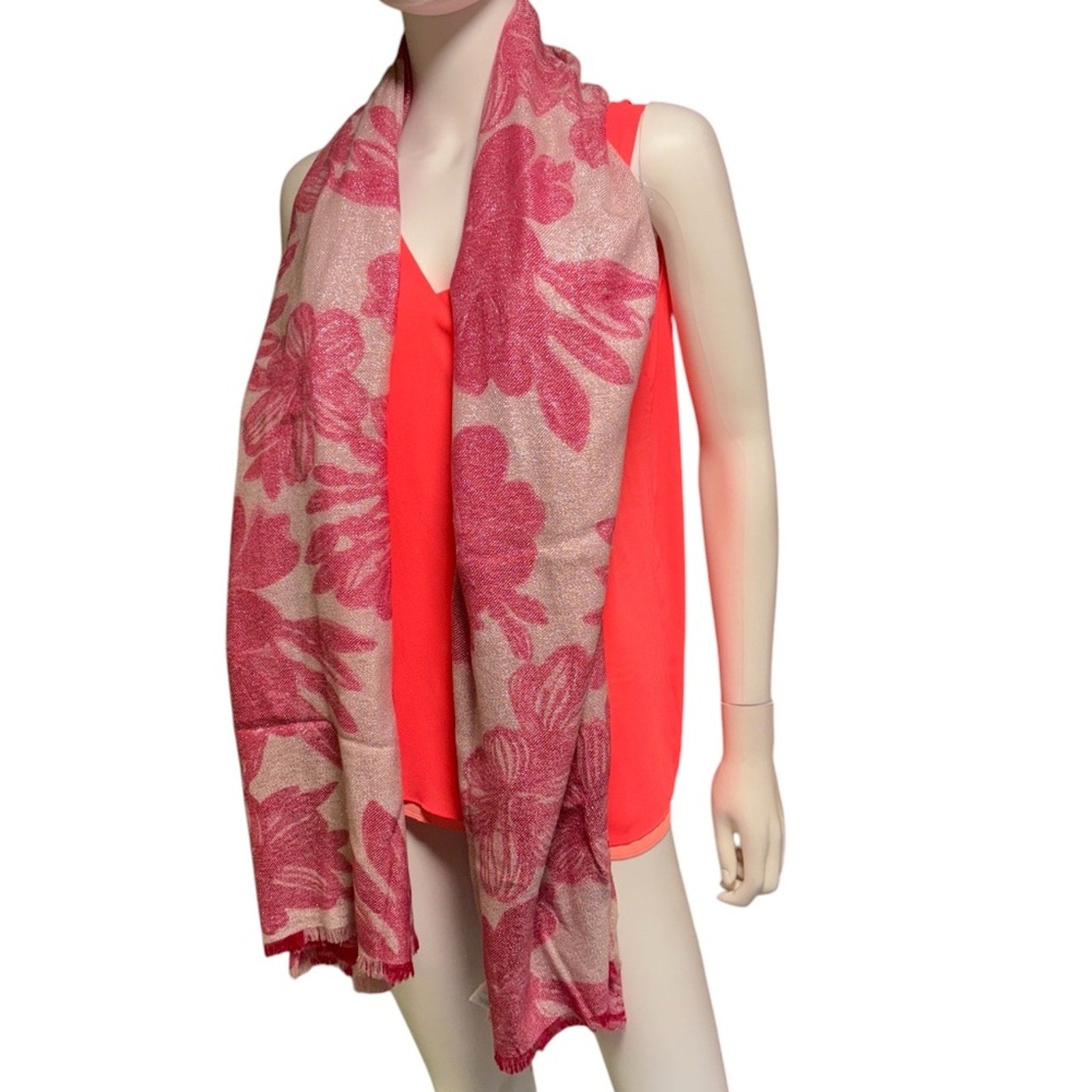 Lilly Pulitzer wool cashmere blend pink metallic scarf