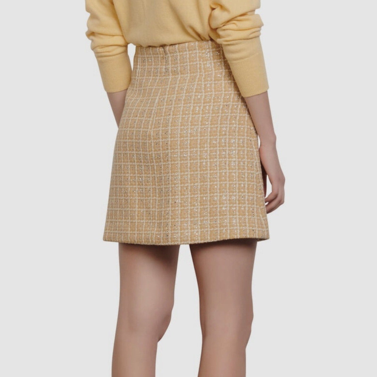 Sandro Women Beige Tweed High Waist Metallic A-Line Mini Short Skirt - size 0