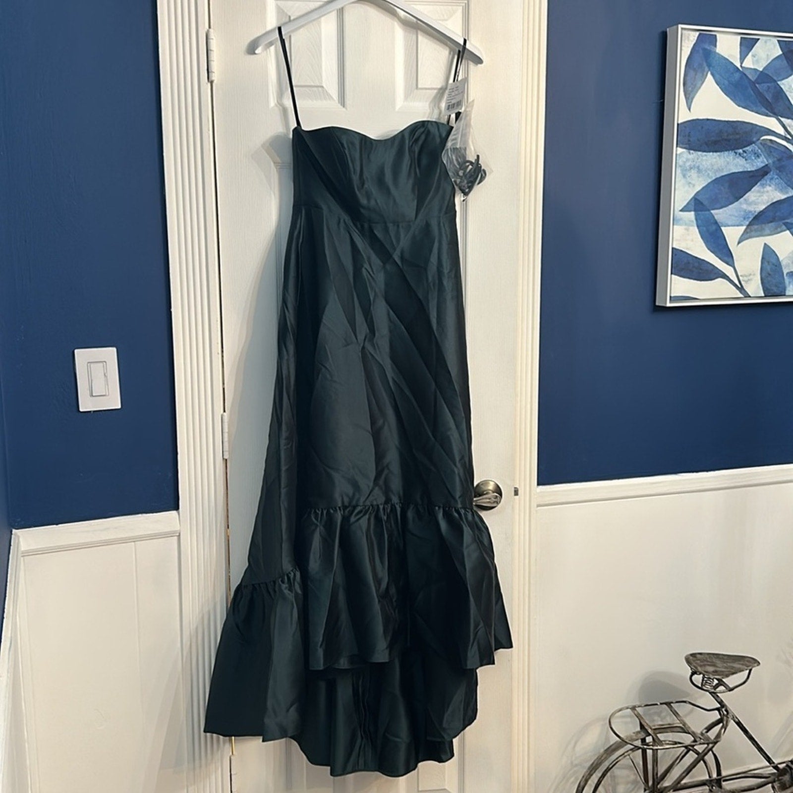 NWT Alfred Sung Evergreen Strapless Ruffle High-Low Satin Gown - size 2