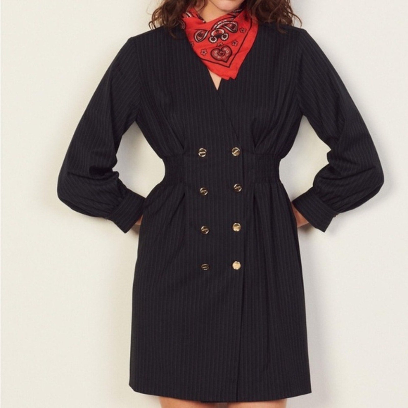 SANDRO MARYLOU PINSTRIPED MINI DRESS - size 38 (US 6)