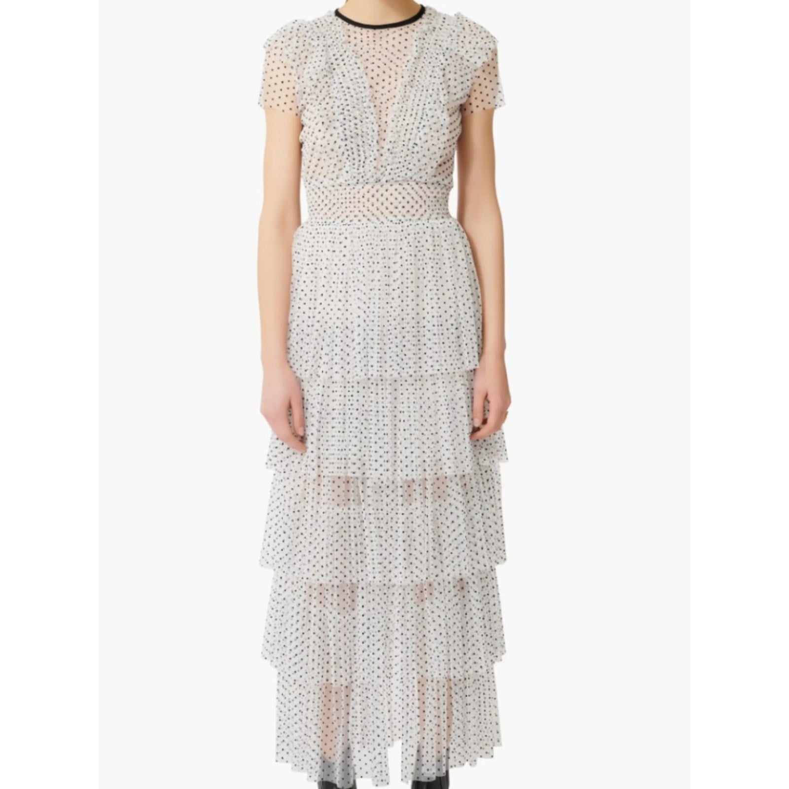 NWT Maje Riplume Polka Dot Tiered Ruffle Dress - 38 (6) 🌟