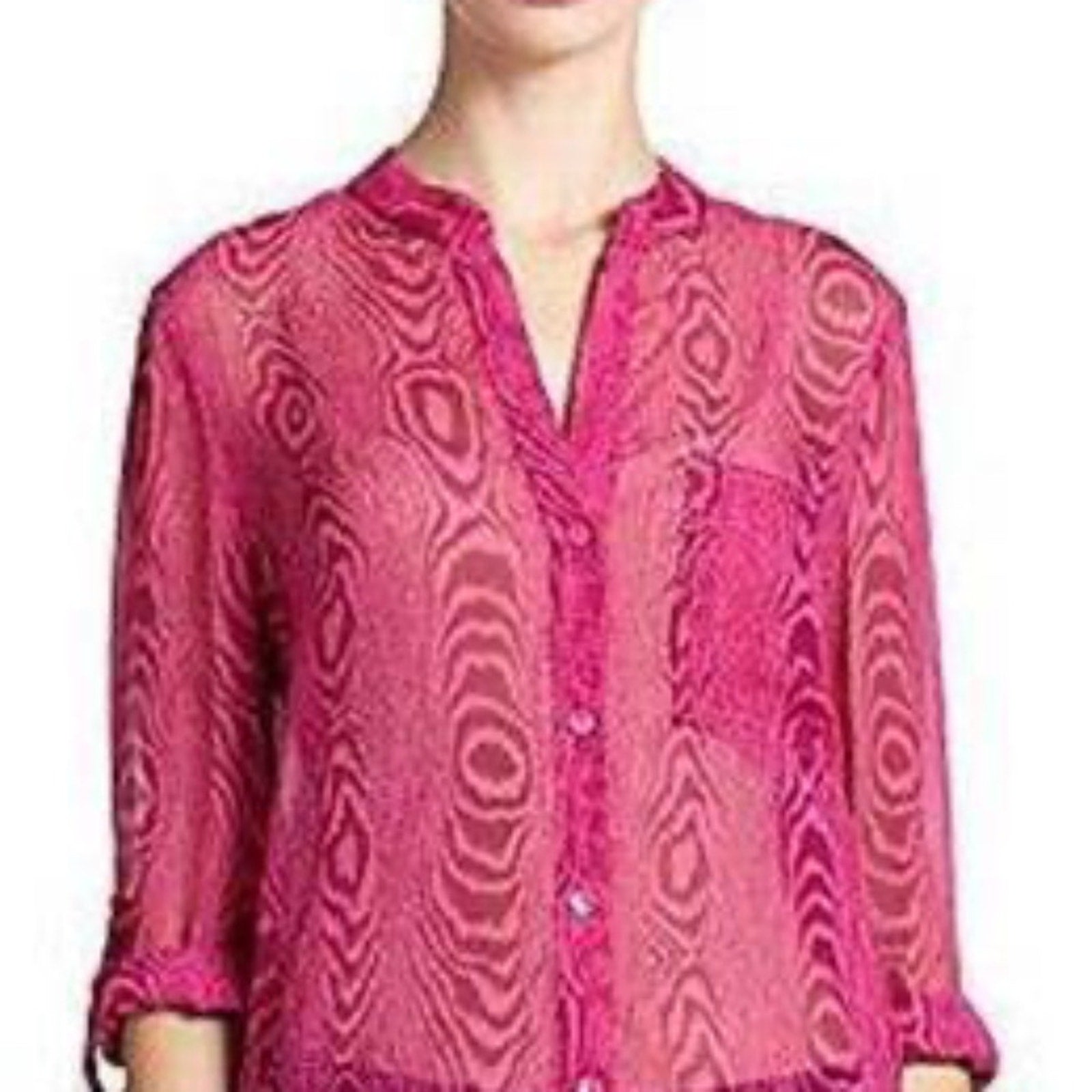 Diane Von Furstenberg GILMORE Silk Sheer Blouse Top Grain Shadow Pink - size 12