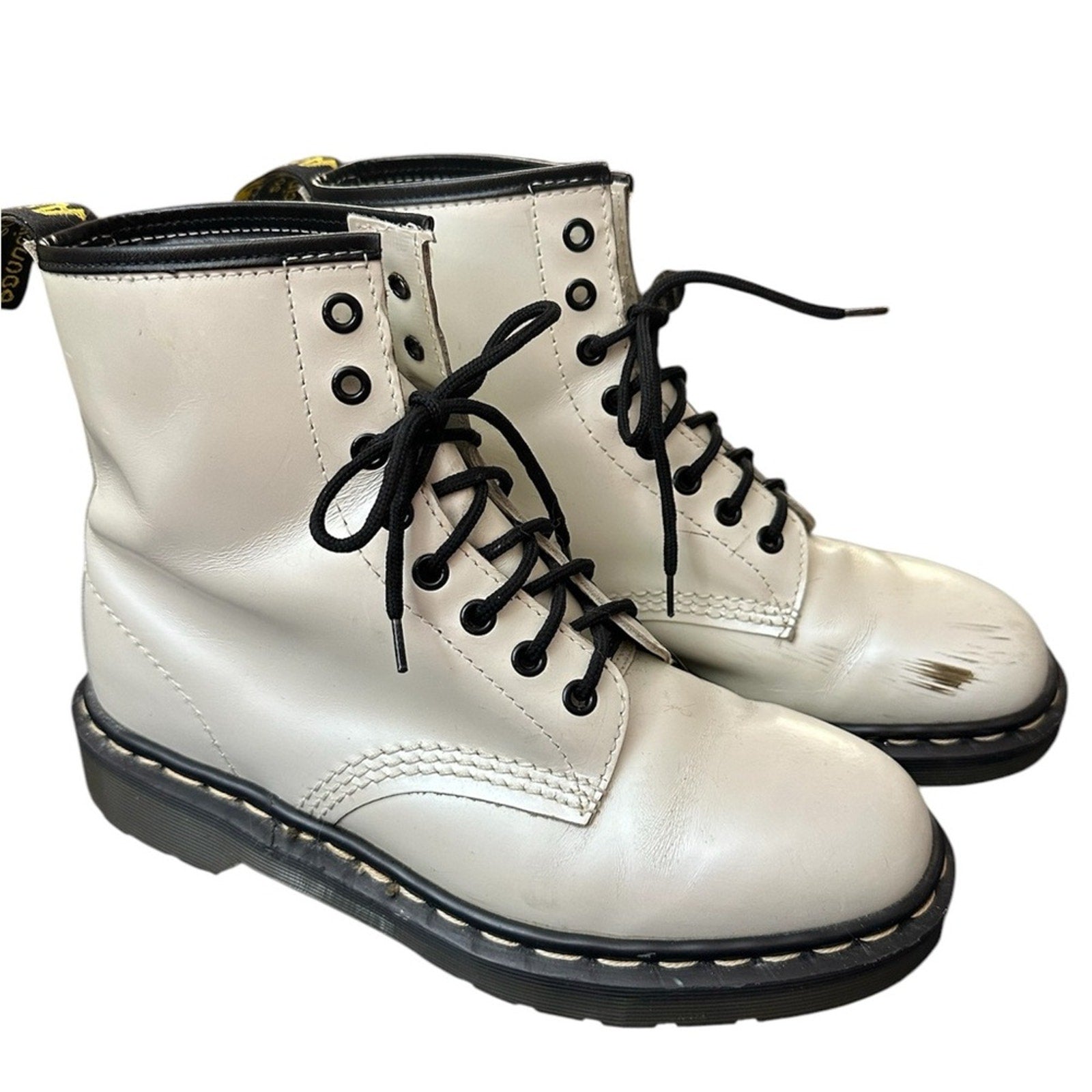 Vintage Made in England MIE Pearly White Doc Martens Lace-Up Boots - 9