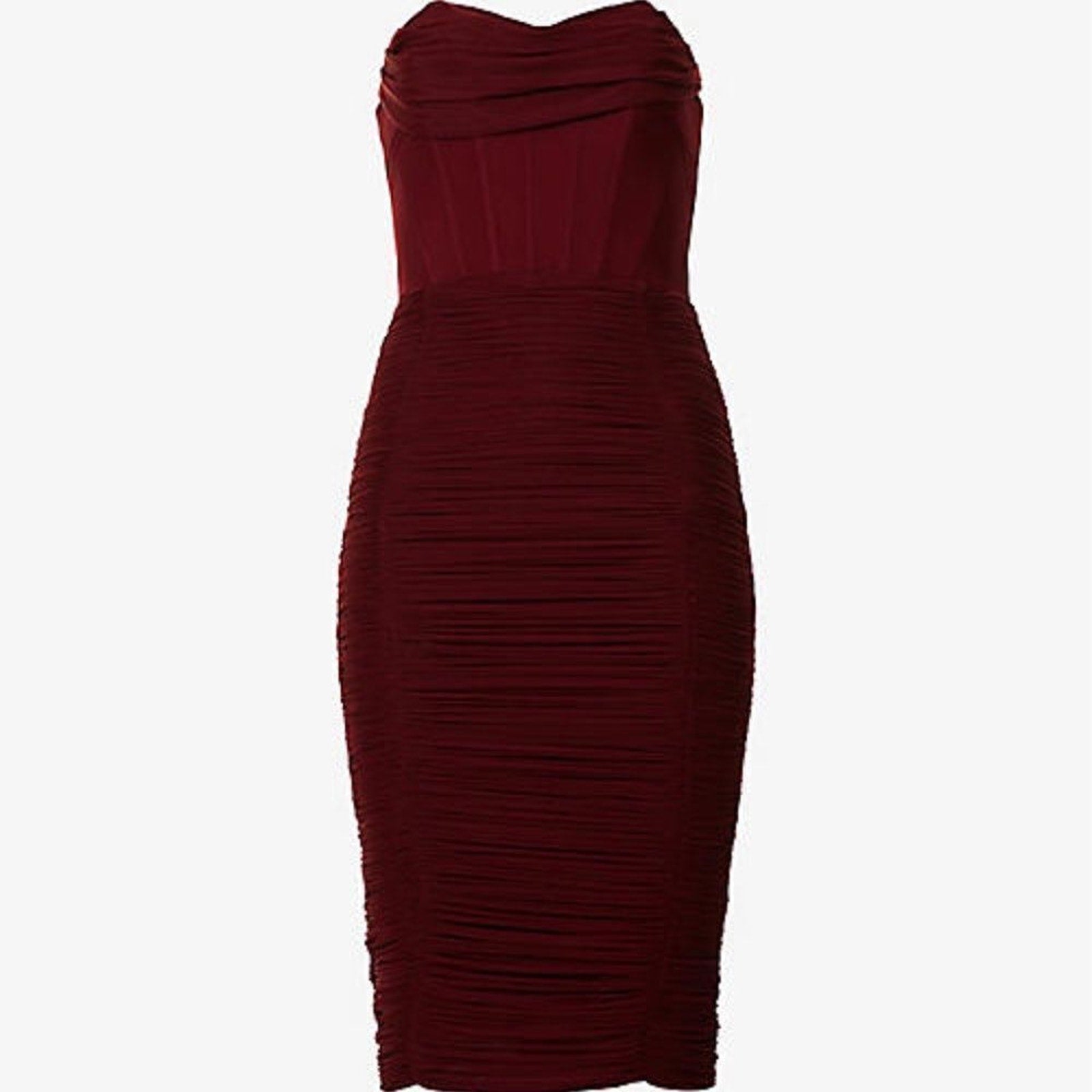 NWT Lavish Alice MESH CORSET STRAPLESS MIDI DRESS IN BURGUNDY - size 16