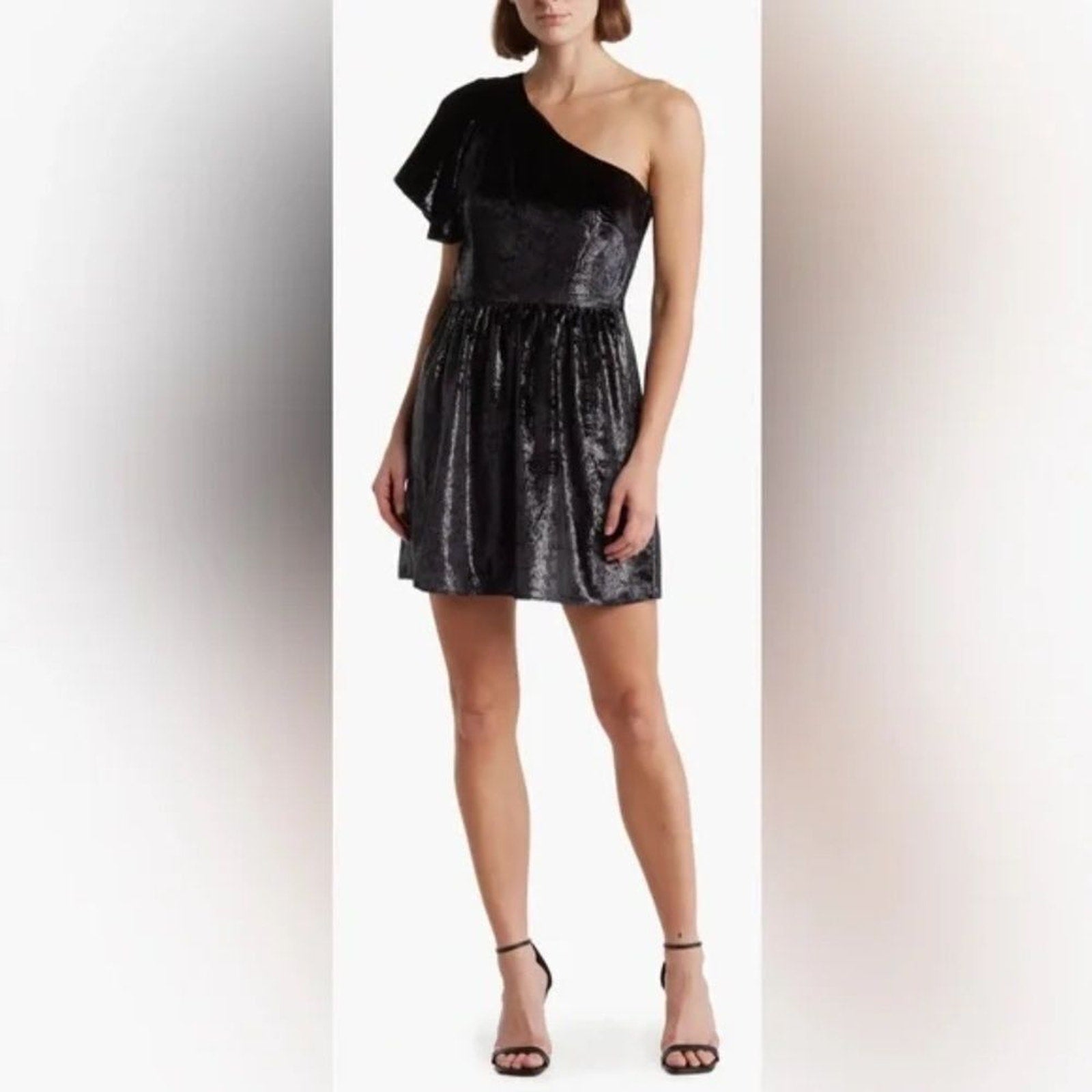 NEW 7 for All Mankind One Shoulder Metallic Velour Fit & Flare Dress