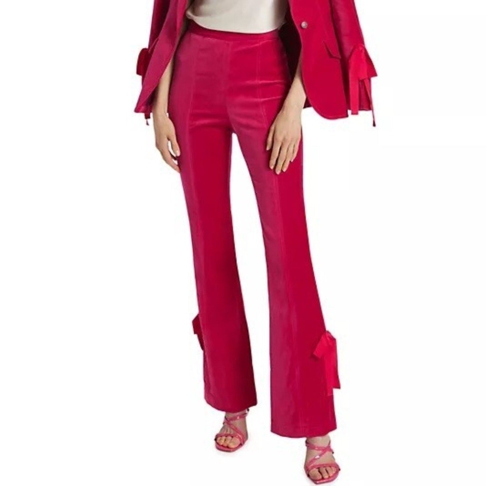 NWT Cinq A Sept Women Pants Lou Pink Tie Velveteen Berry Red Bow - size 0
